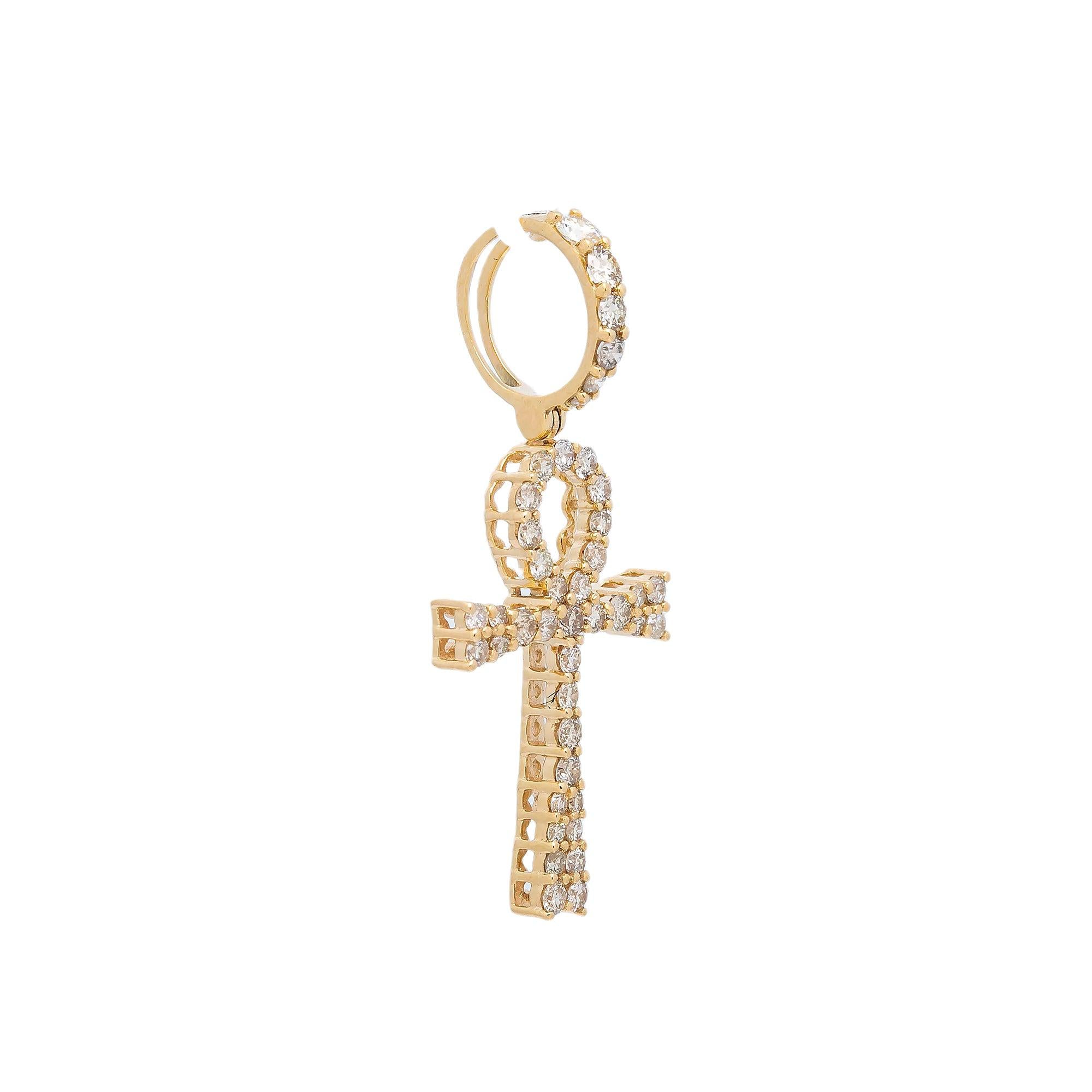 14K YELLOW GOLD DIAMOND ANKH PENDANT 0.75 CT