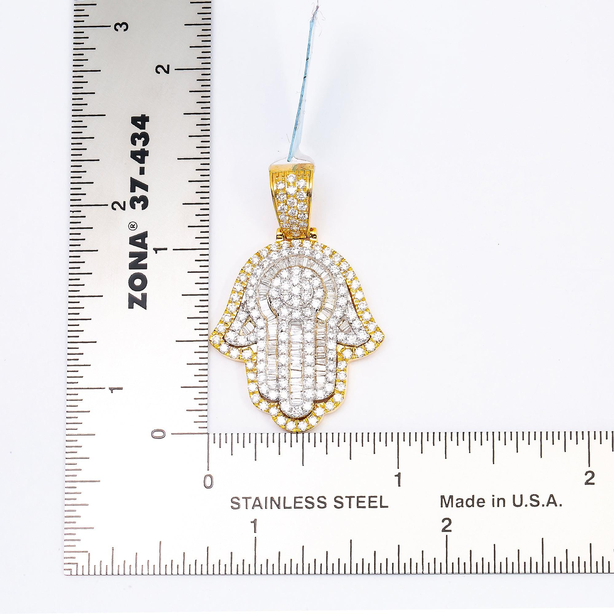 14K YELLOW GOLD UNISEX  HAMSA PENDANT WITH 2.0 CT DIAMONDS