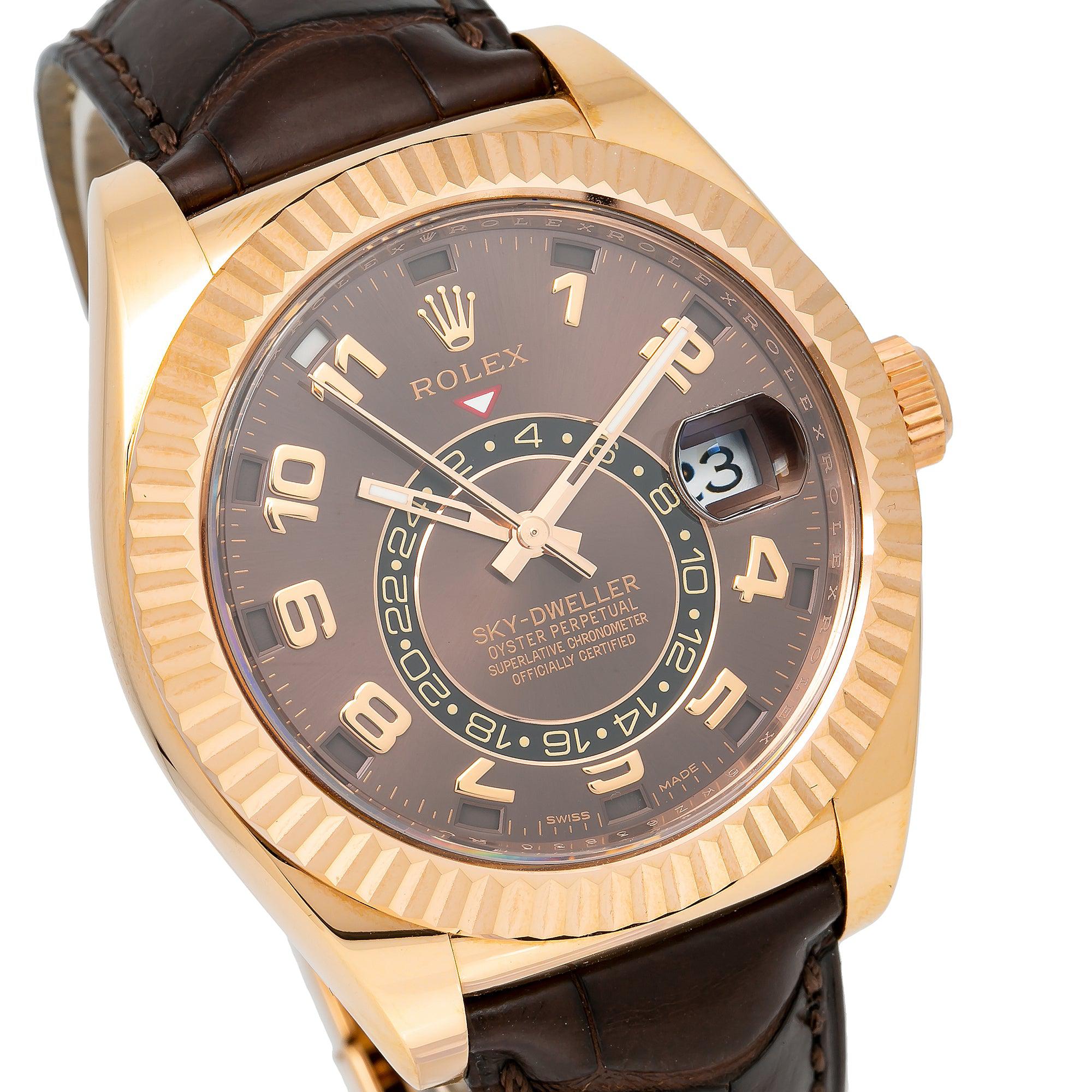 Rolex Sky-Dweller 42MM 326135 Chocolate Arabic Dial Fluted Bezel Brown Leather Strap
