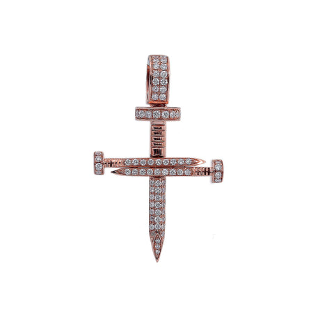 14K Rose Gold Diamond Cross Shaped Pendant