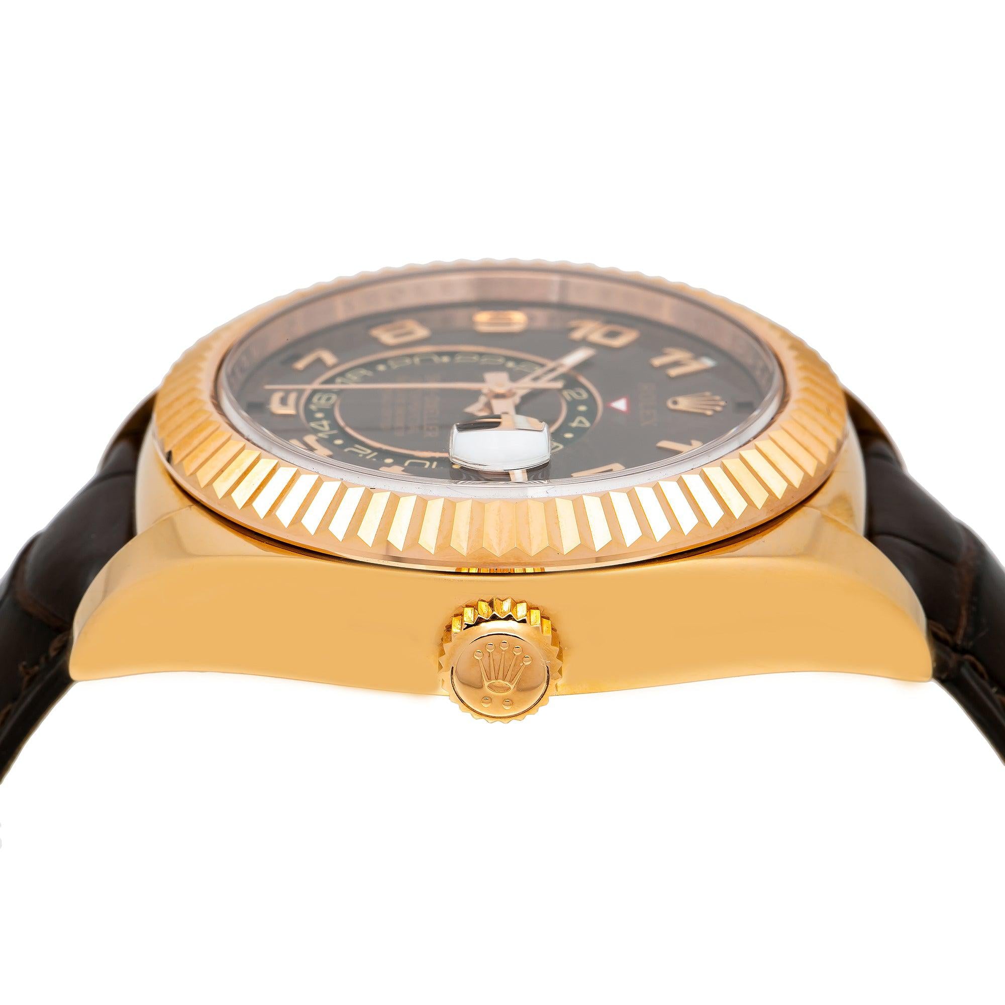 Rolex Sky-Dweller 42MM 326135 Chocolate Arabic Dial Fluted Bezel Brown Leather Strap