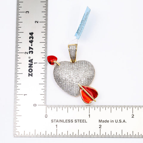 10K YELLOW GOLD LADIES HEART WITH CUPID'S ARROW PENDANT WITH 1.35 CT DIAMONDS