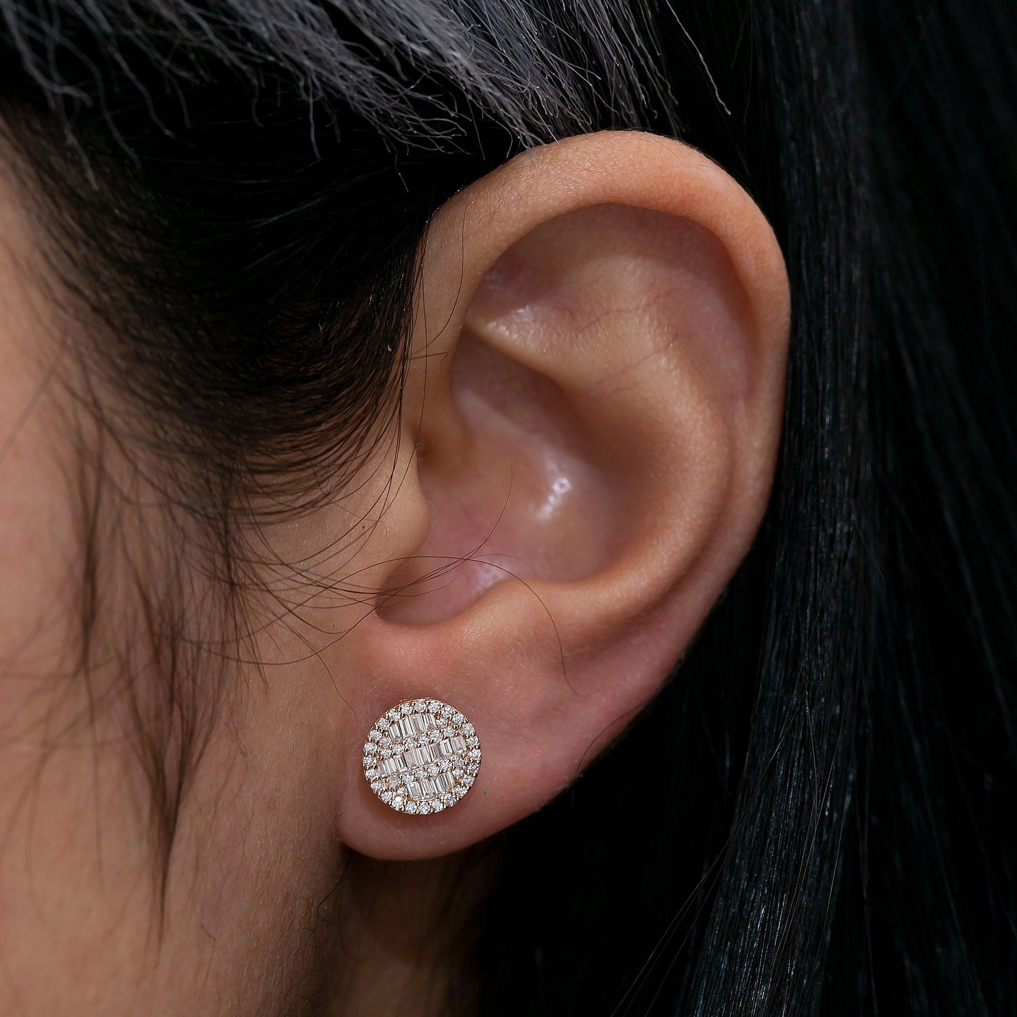 14K Rose Gold Ladies Earrings with 0.58 CT Baguette Diamonds