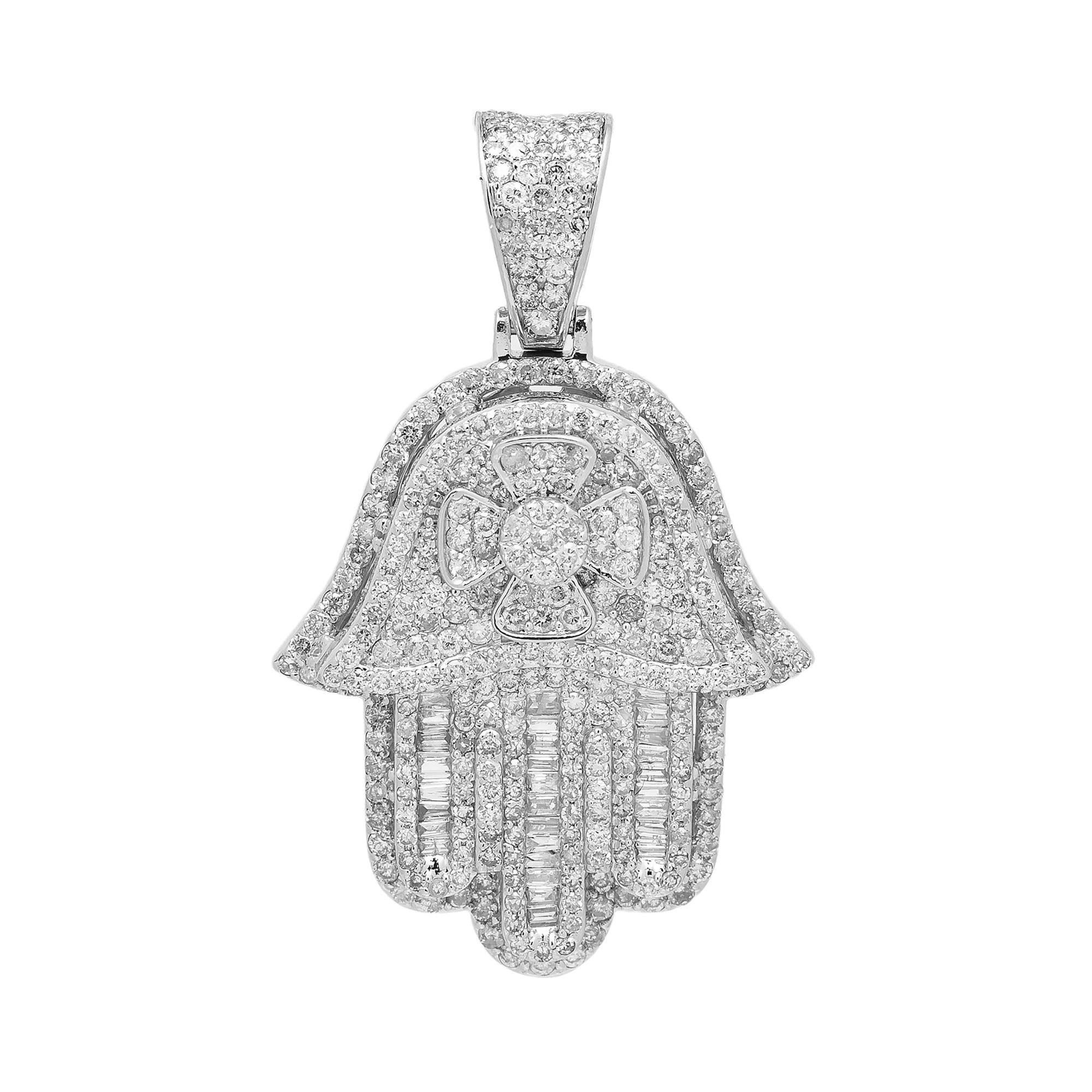 14K WHITE GOLD HAMSA DIAMOND PENDANT