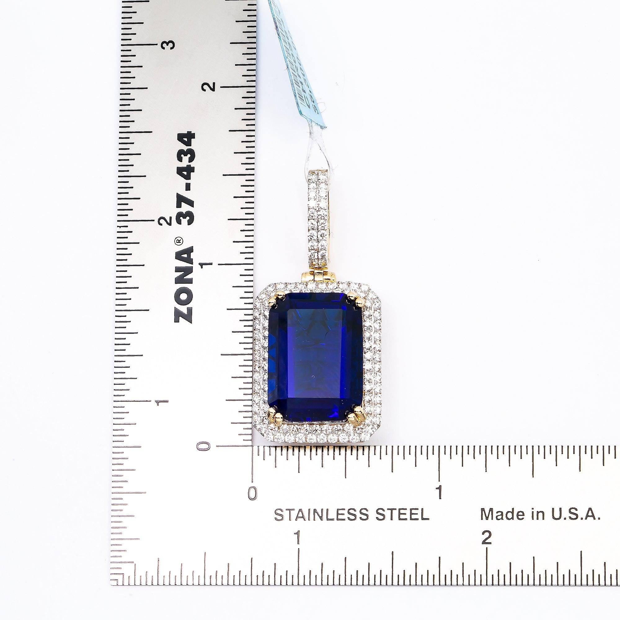 14K YELLOW GOLD LADIES  SAPPHIRE PENDANT WITH 1.15 CT DIAMONDS