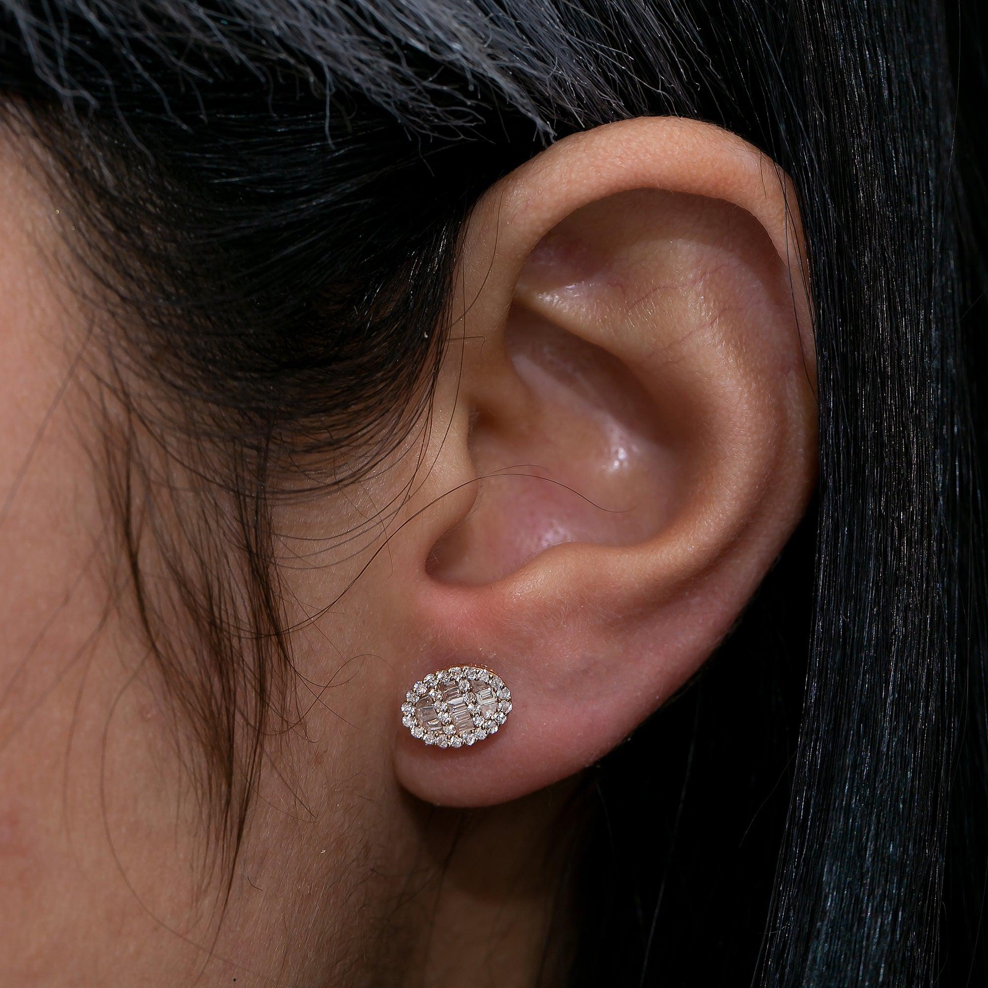 14K Rose Gold Ladies Earrings with 0.50 CT Diamond
