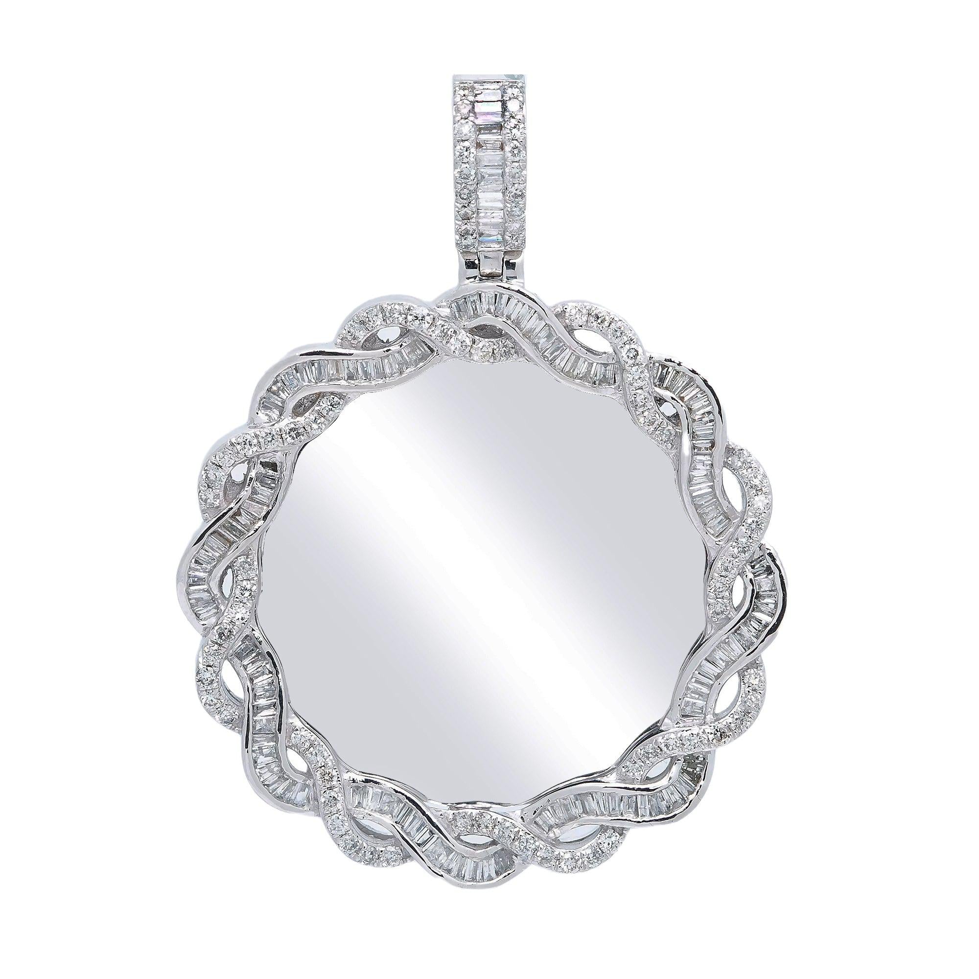 14K WHITE GOLD BAGUETTE DIAMOND PICTURE PENDANT 2.26 CT