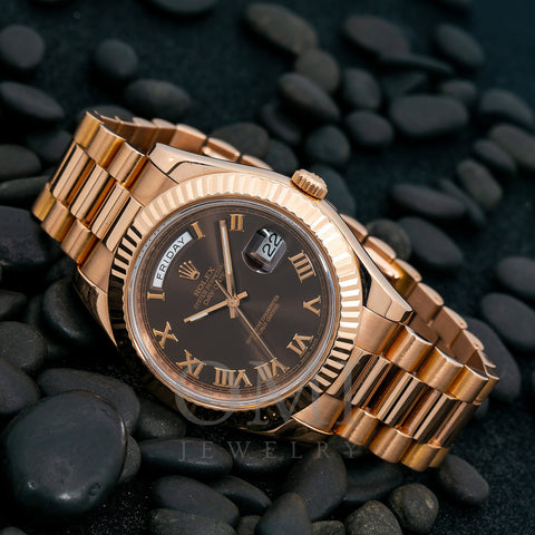 Rolex Day-Date II 218235 41MM Chocolate Dial With Rose Gold President Bracelet