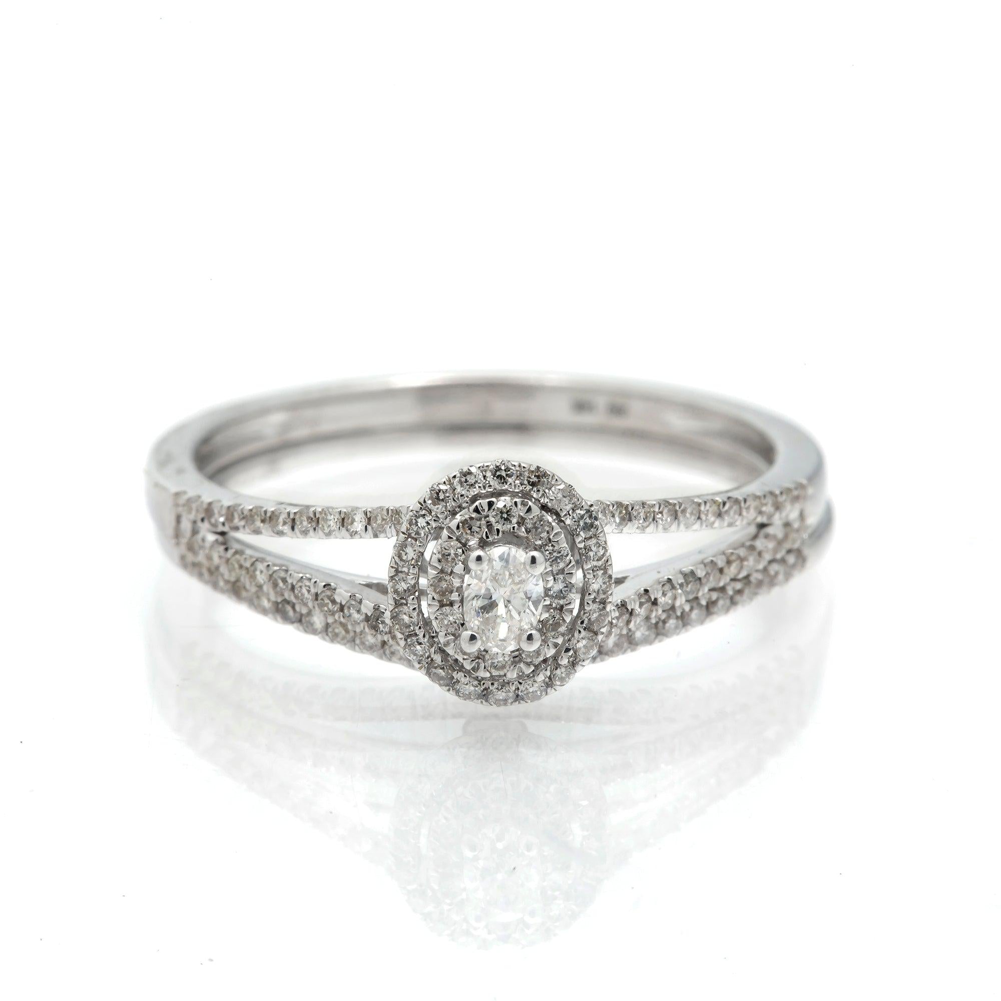 14K GOLD OVAL BRIDAL SET 0.50 CT DOUBLE HALO SPLIT SHANK