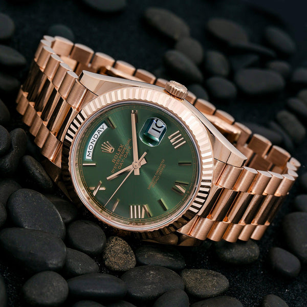 Rolex daydate gold green Clearance
