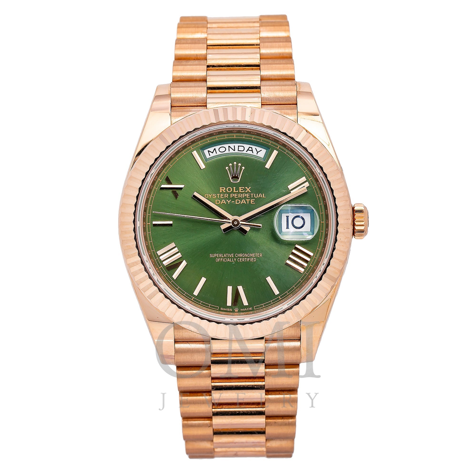 seksuel Permanent pålægge Rolex Day-Date 228235 40MM Green Dial With Rose Gold President Bracele -  OMI Jewelry