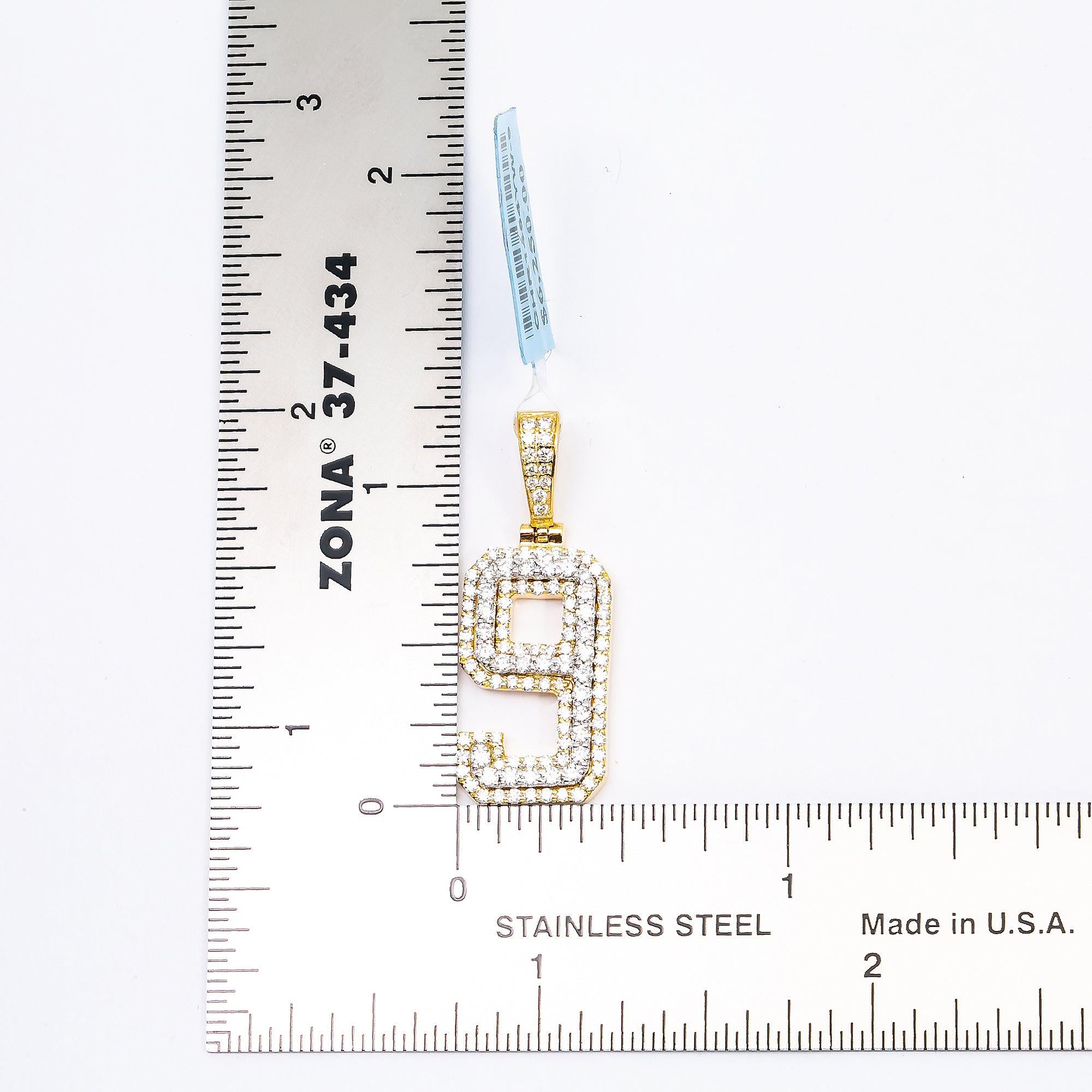 10K YELLOW GOLD UNISEX NUMBER 9 PENDANT WITH 1.0 CT DIAMONDS