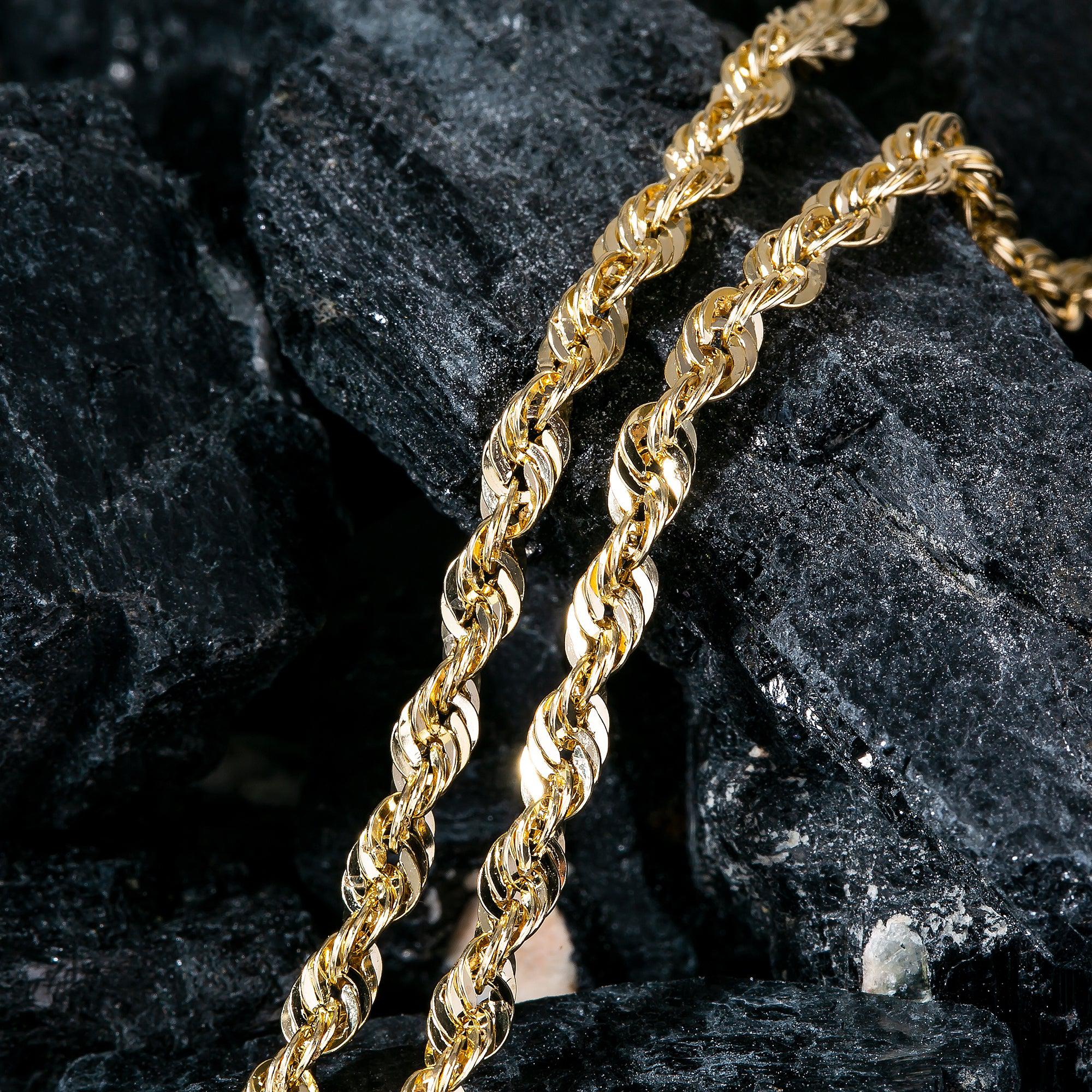 14K Yellow Gold 3.24mm Laser Hollow Rope Chain Available In Size 18"-26"