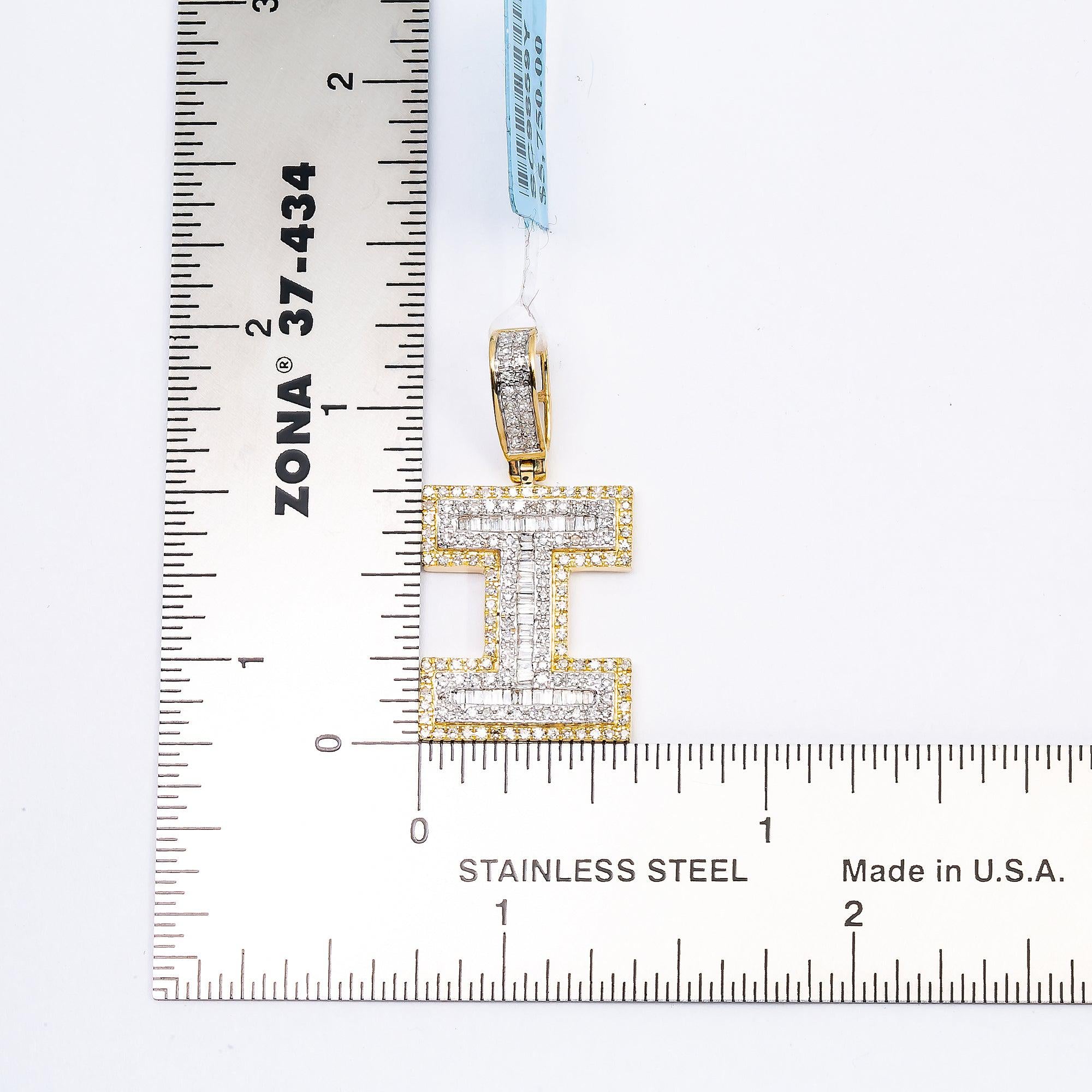 14K YELLOW GOLD UNISEX LETTER I PENDANT WITH 0.60 CT DIAMONDS