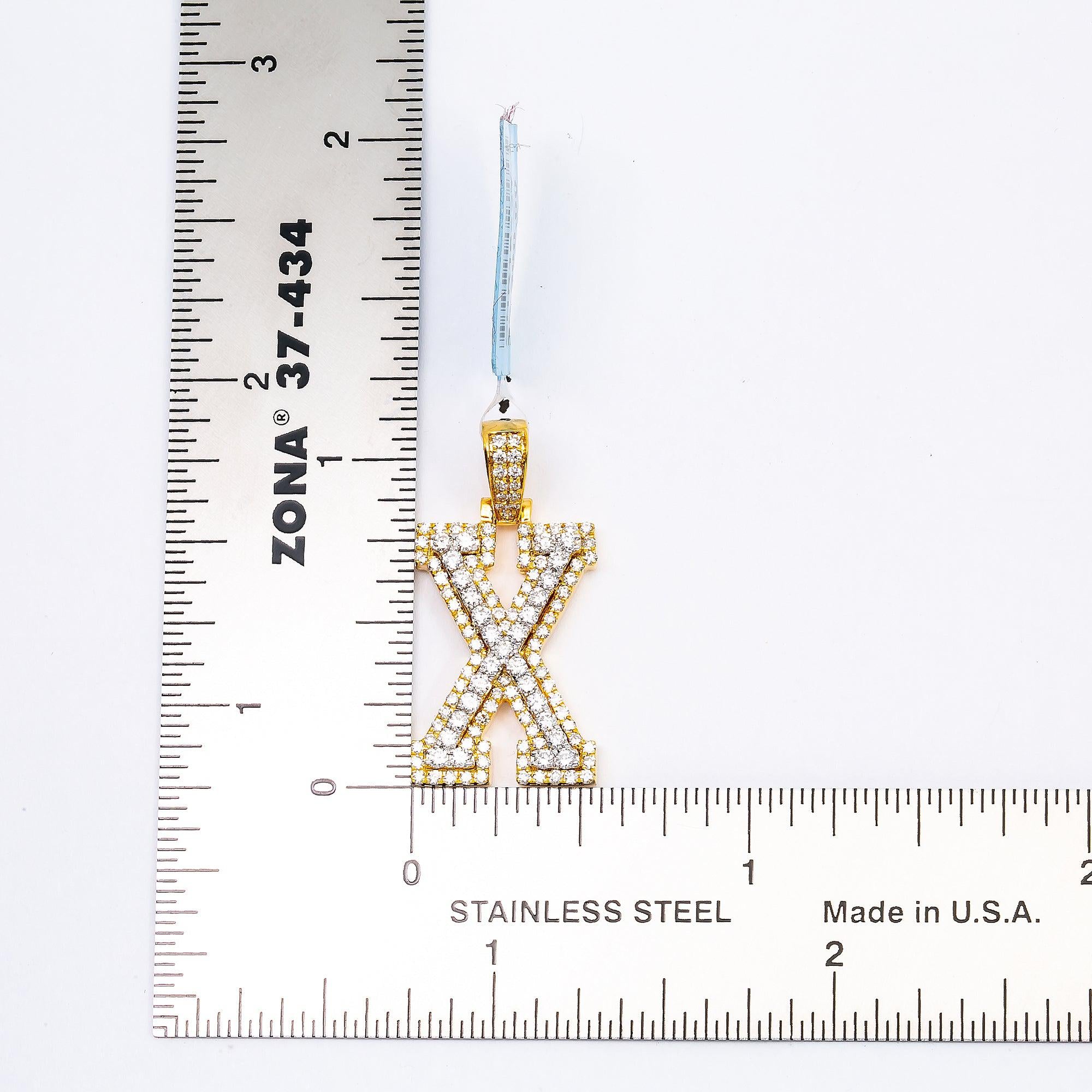 10K YELLOW GOLD UNISEX LETTER X PENDANT WITH 1.00 CT DIAMONDS
