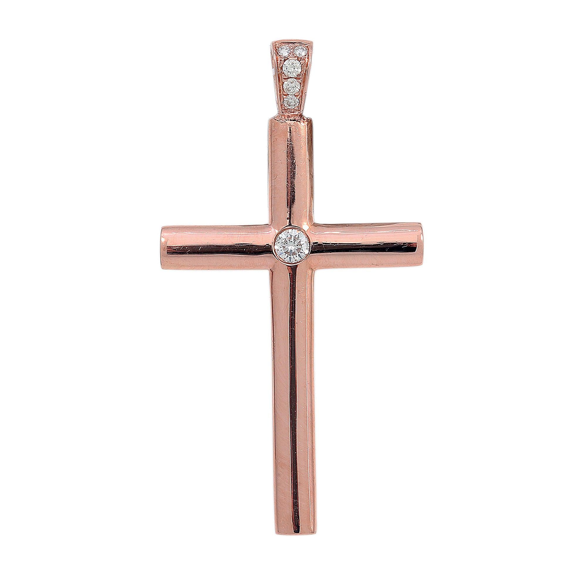 18K Rose Gold Diamond Cross Shaped Pendant