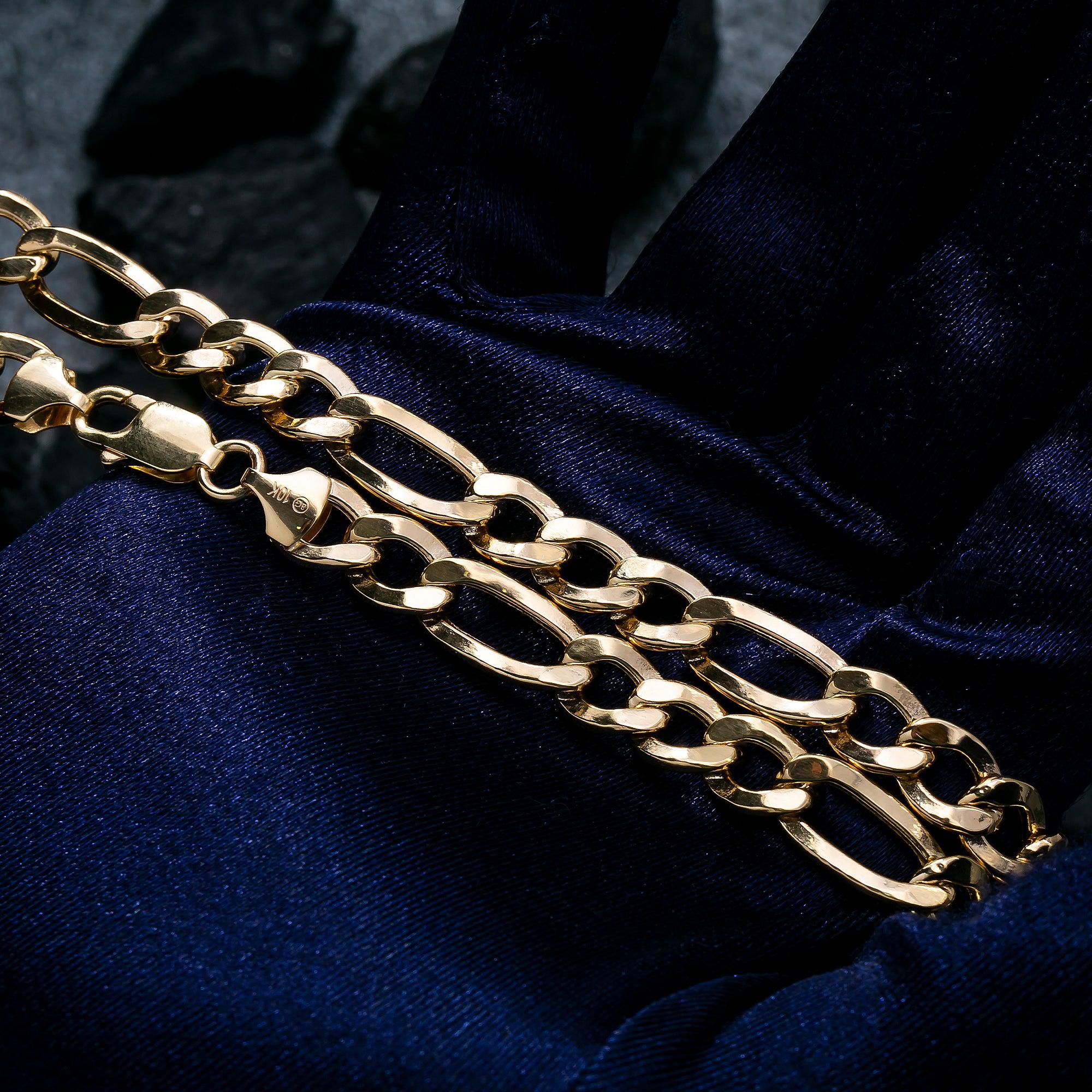10K Yellow Gold 8.51mm Hollow Figaro Chain Available In Sizes 18