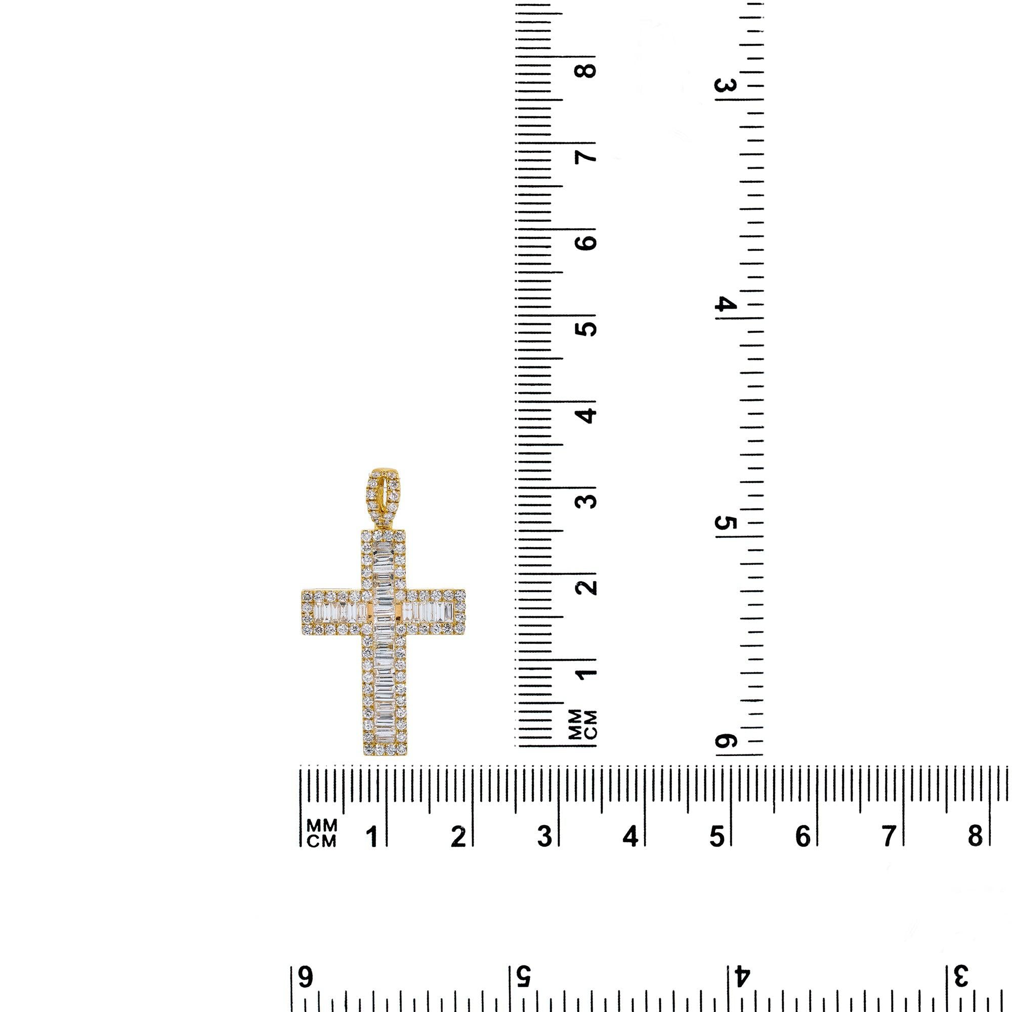 14K White Gold Cross Pendant with 0.82 CT Baguette Diamonds