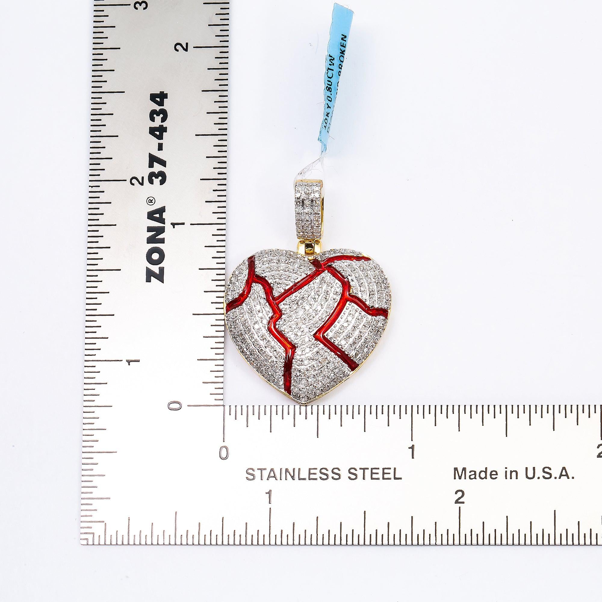 10K YELLOW GOLD LADIES  BROKEN HEART  PENDANT WITH 0.80 CT DIAMONDS