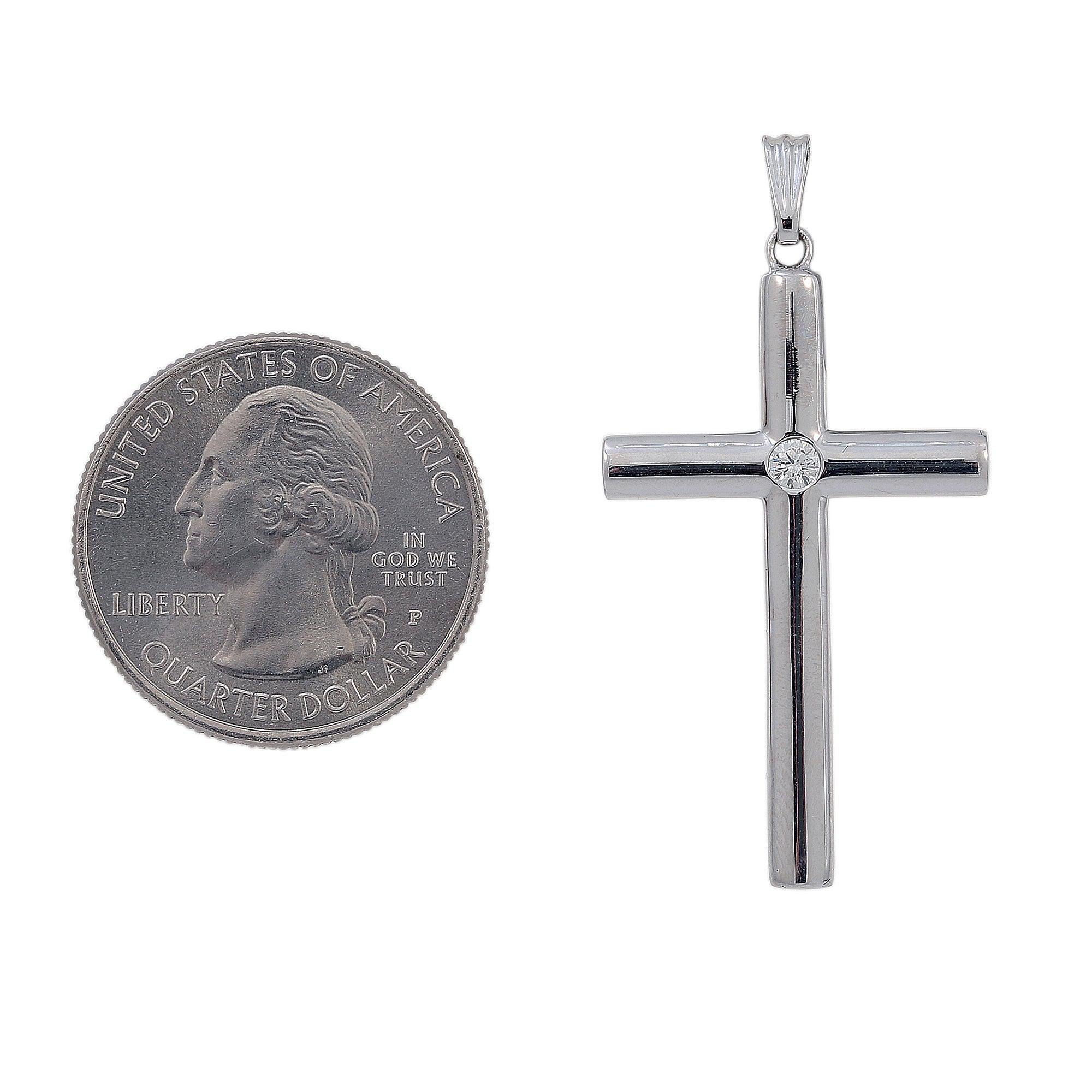 18K White Gold Diamond Cross Shaped Pendant