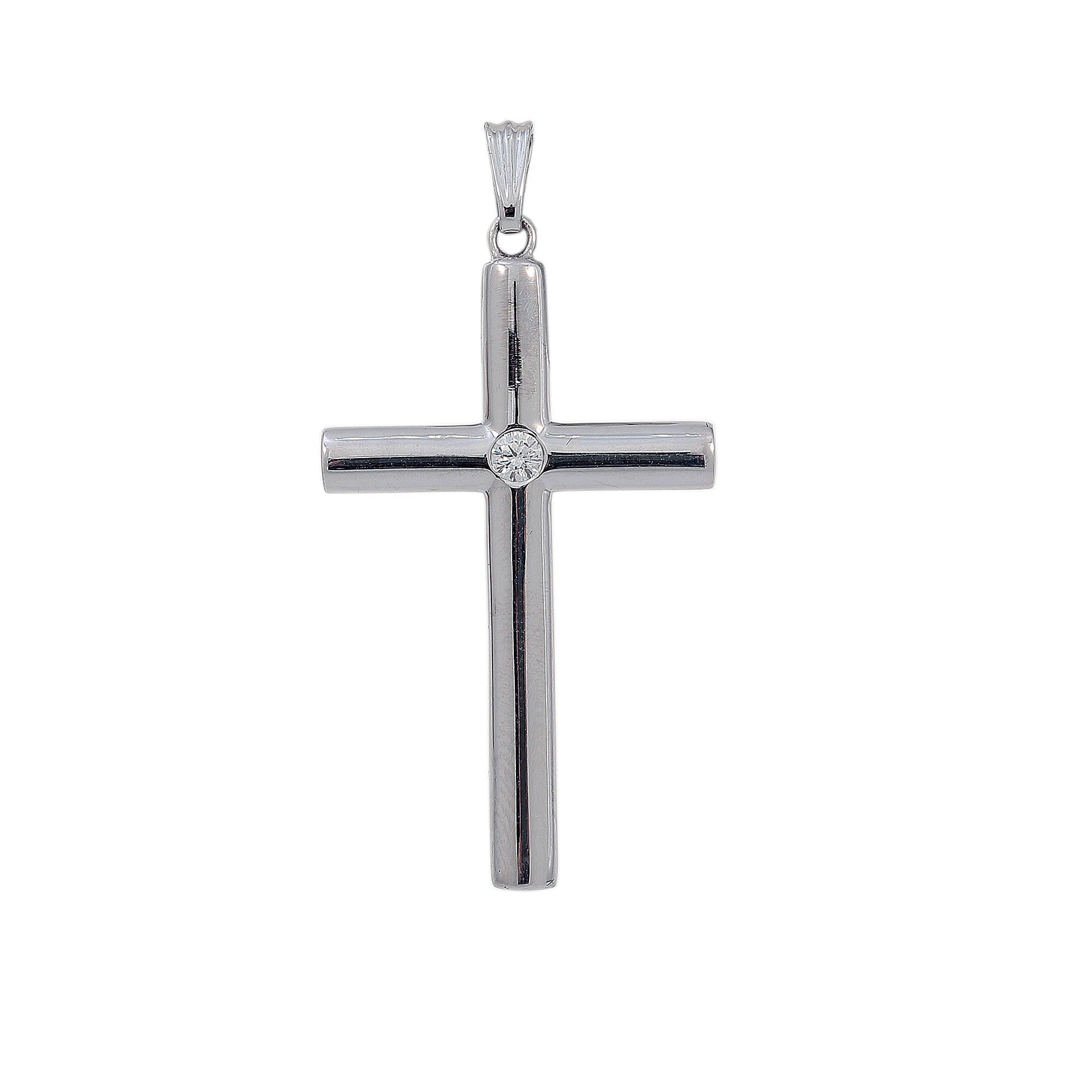 18K White Gold Diamond Cross Shaped Pendant