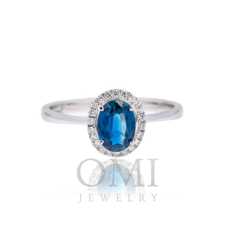 18K White Gold Ladies Ring with 0.18 CT Diamonds With Sapphire