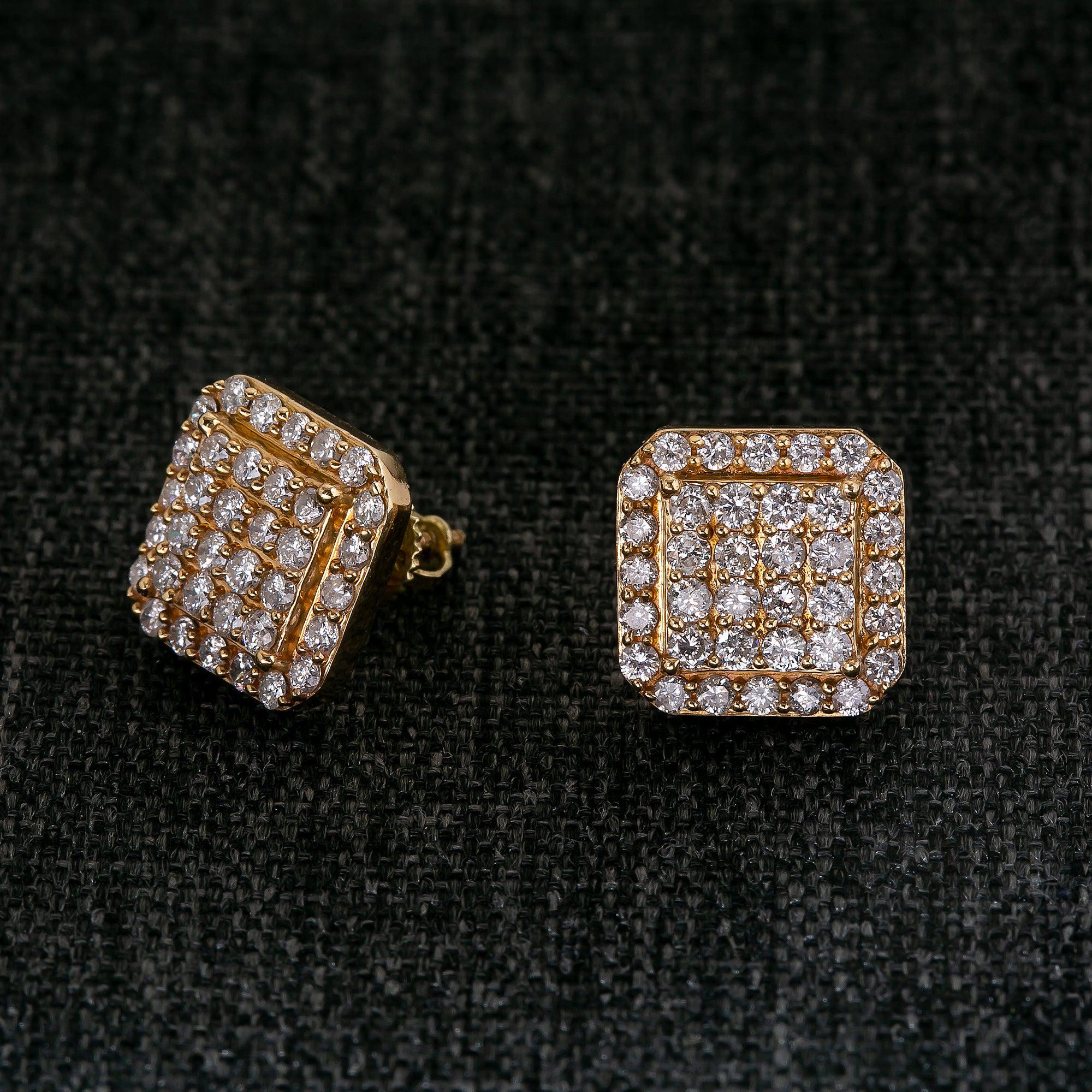 14K YELLOW GOLD SQUARE DIAMOND EARRINGS 1.21 CT