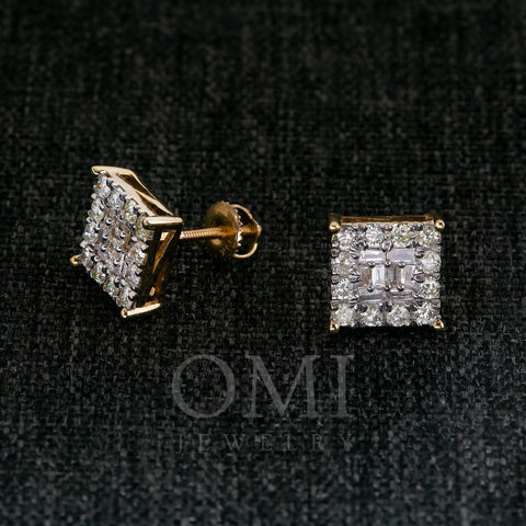 10K Yellow Gold Square Diamond Earrings 0.30 CT