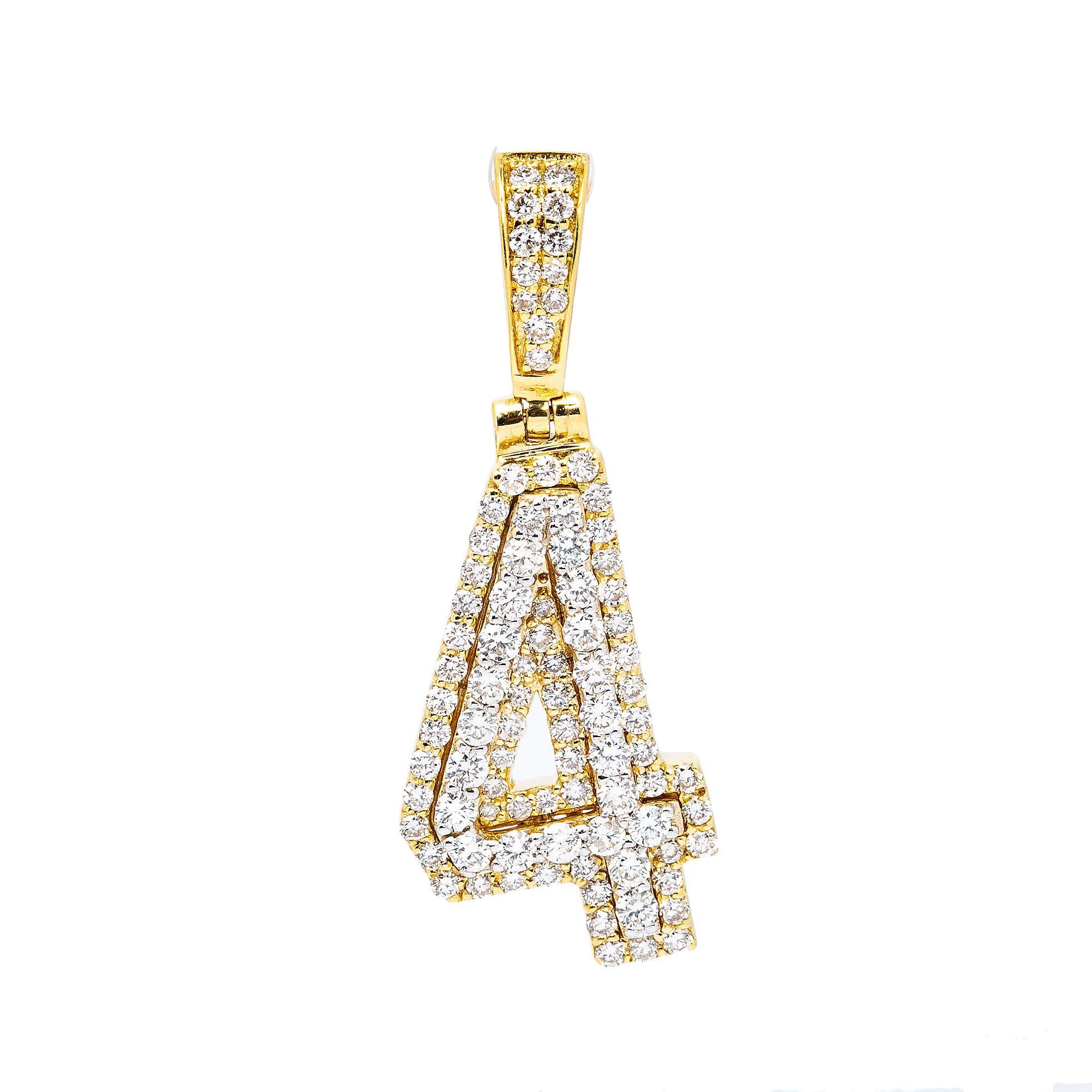 10K YELLOW GOLD UNISEX NUMBER 4 PENDANT WITH 0.75 CT DIAMONDS