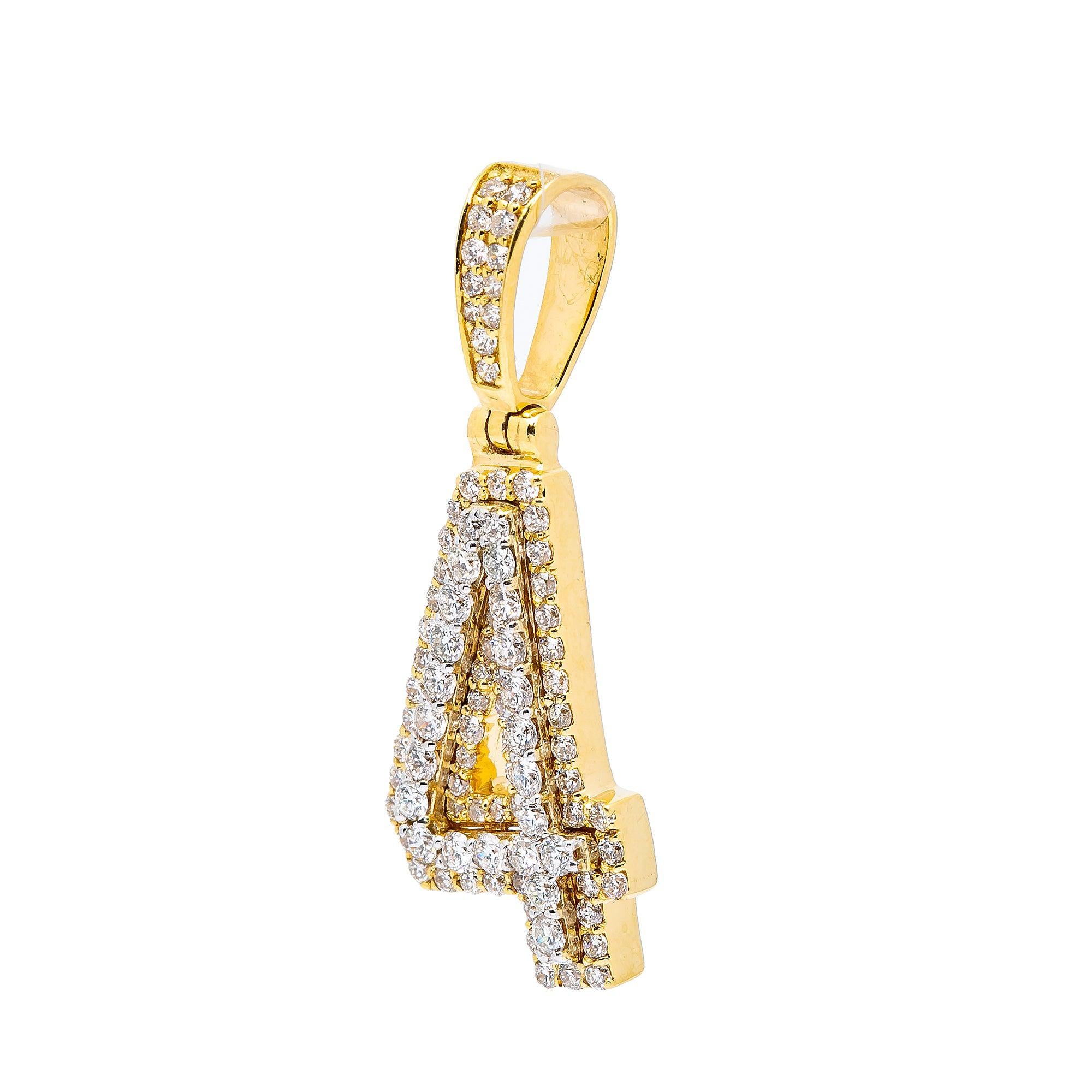 10K YELLOW GOLD UNISEX NUMBER 4 PENDANT WITH 0.75 CT DIAMONDS
