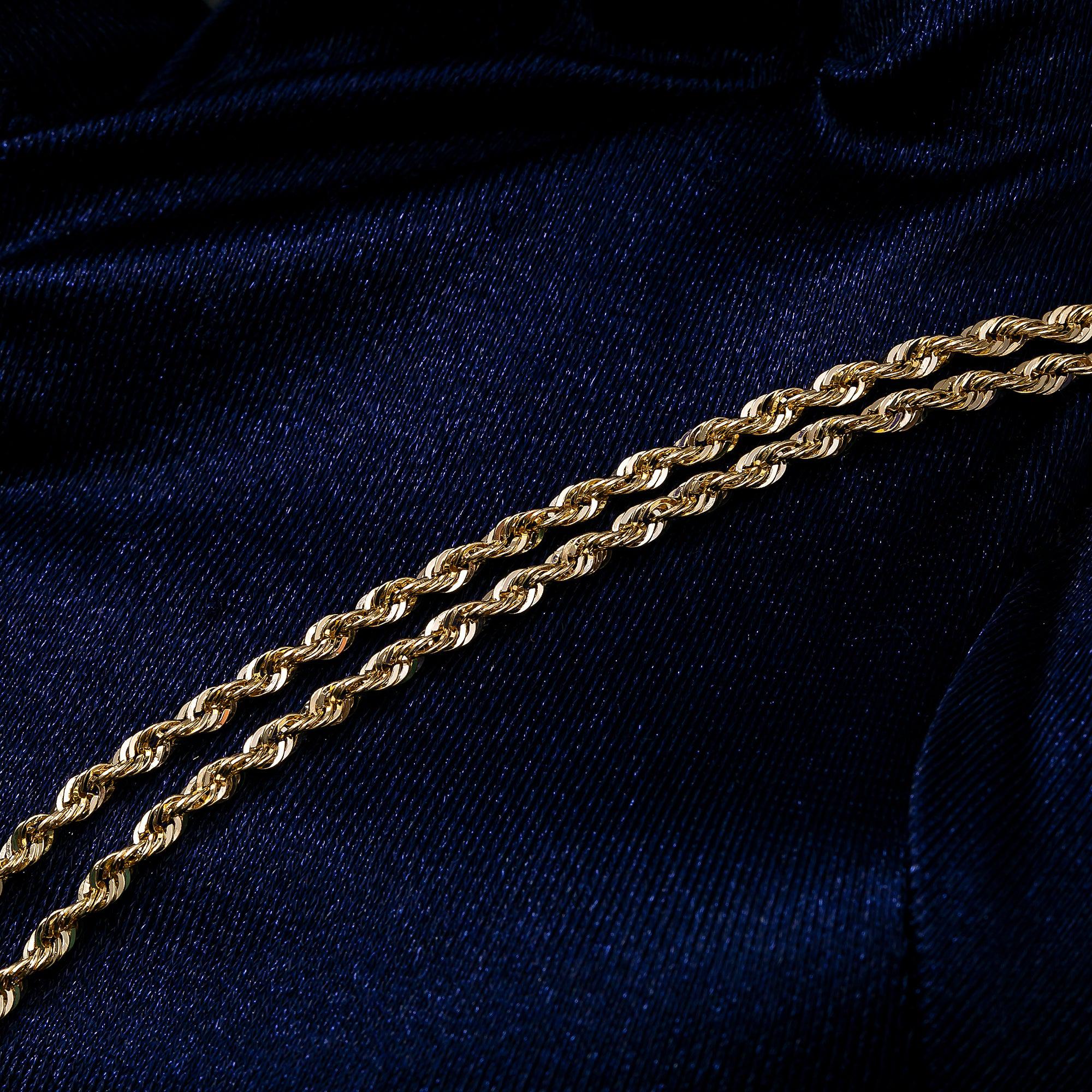 14K Yellow Gold 1.2mm Laser Hollow Rope Chain Available In Sizes 18"-26"
