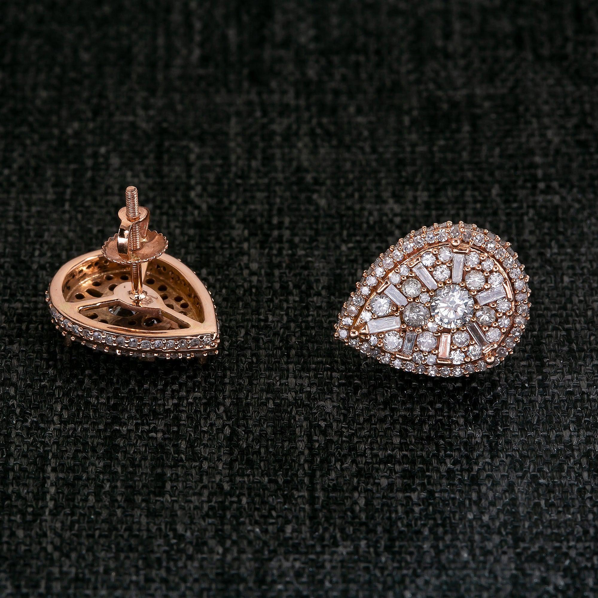 14K ROSE GOLD DIAMOND EARRINGS 1.53 CT