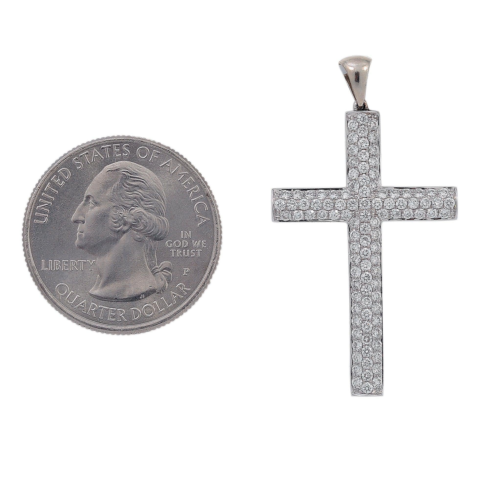 18K White Gold Diamond Cross Shaped Pendant