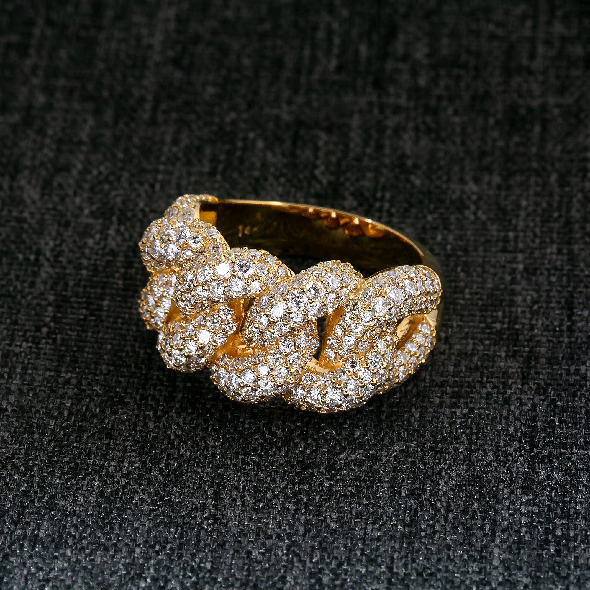 14K YELLOW GOLD DIAMOND CUBAN RING