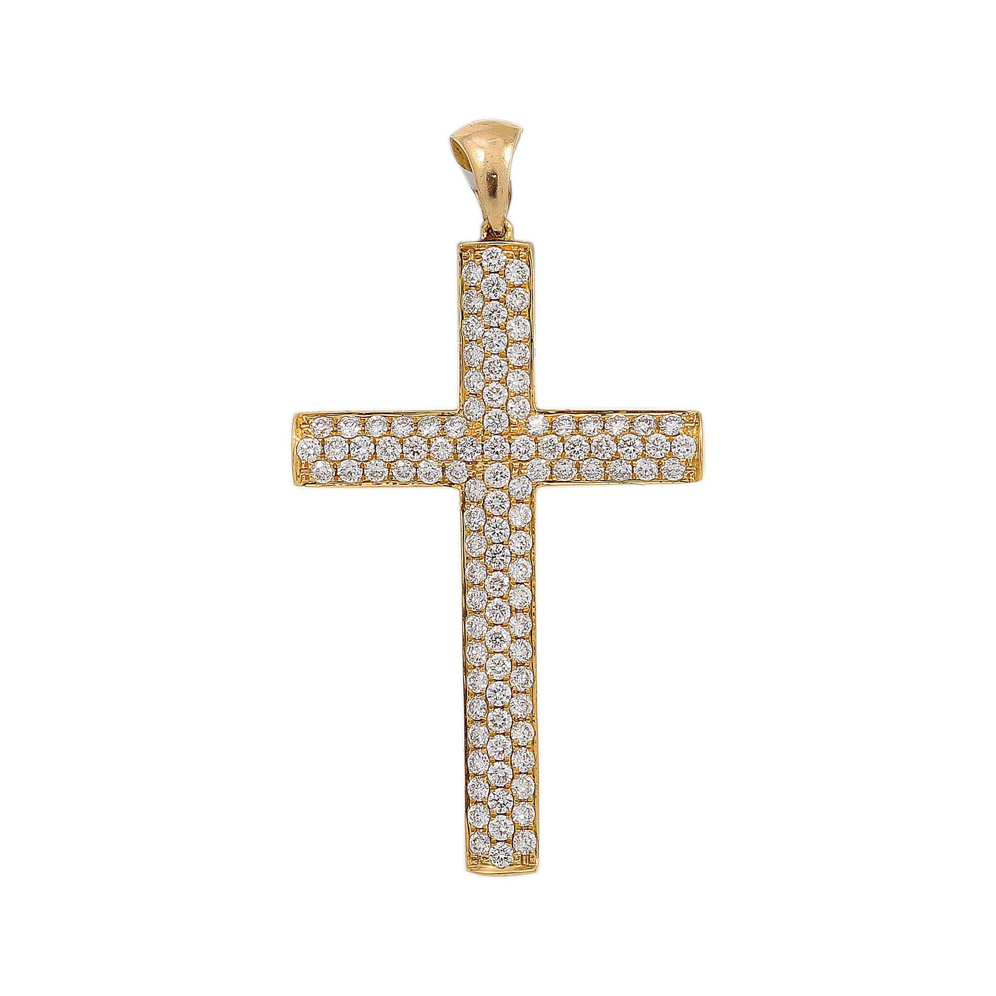 18K Yellow Gold Diamond Cross Shaped Pendant