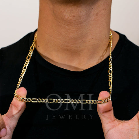 10K Yellow Gold 6.3mm Hollow Figaro Chain Available 18