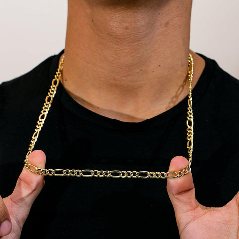 Hollow Figaro Chain Necklace 14K Yellow Gold 18