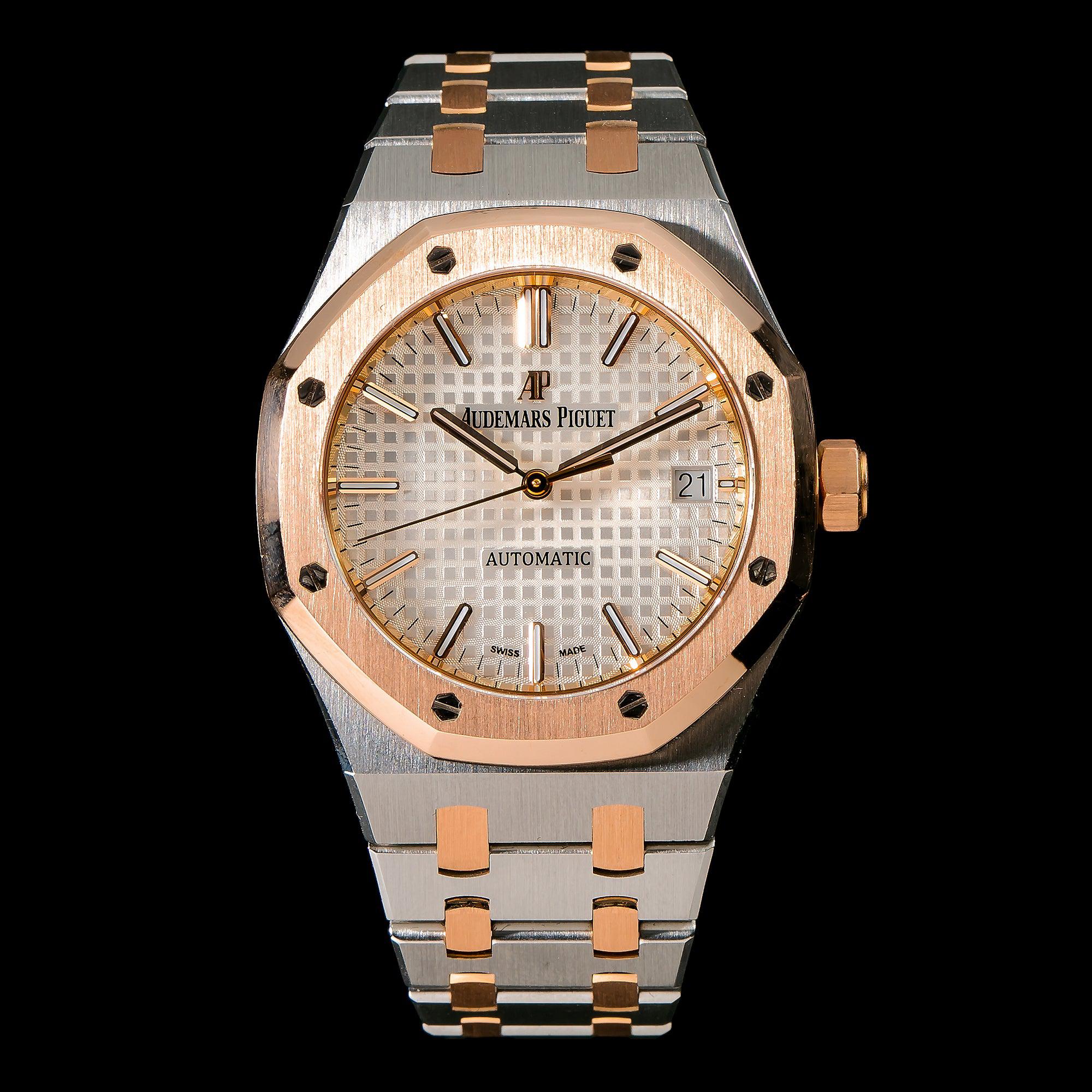 Audemars Piguet Royal Oak Selfwinding 37MM 15450SR.OO.1256SR.01 Silver Dial Rose Gold Bezel Two Tone Rose Gold Bracelet