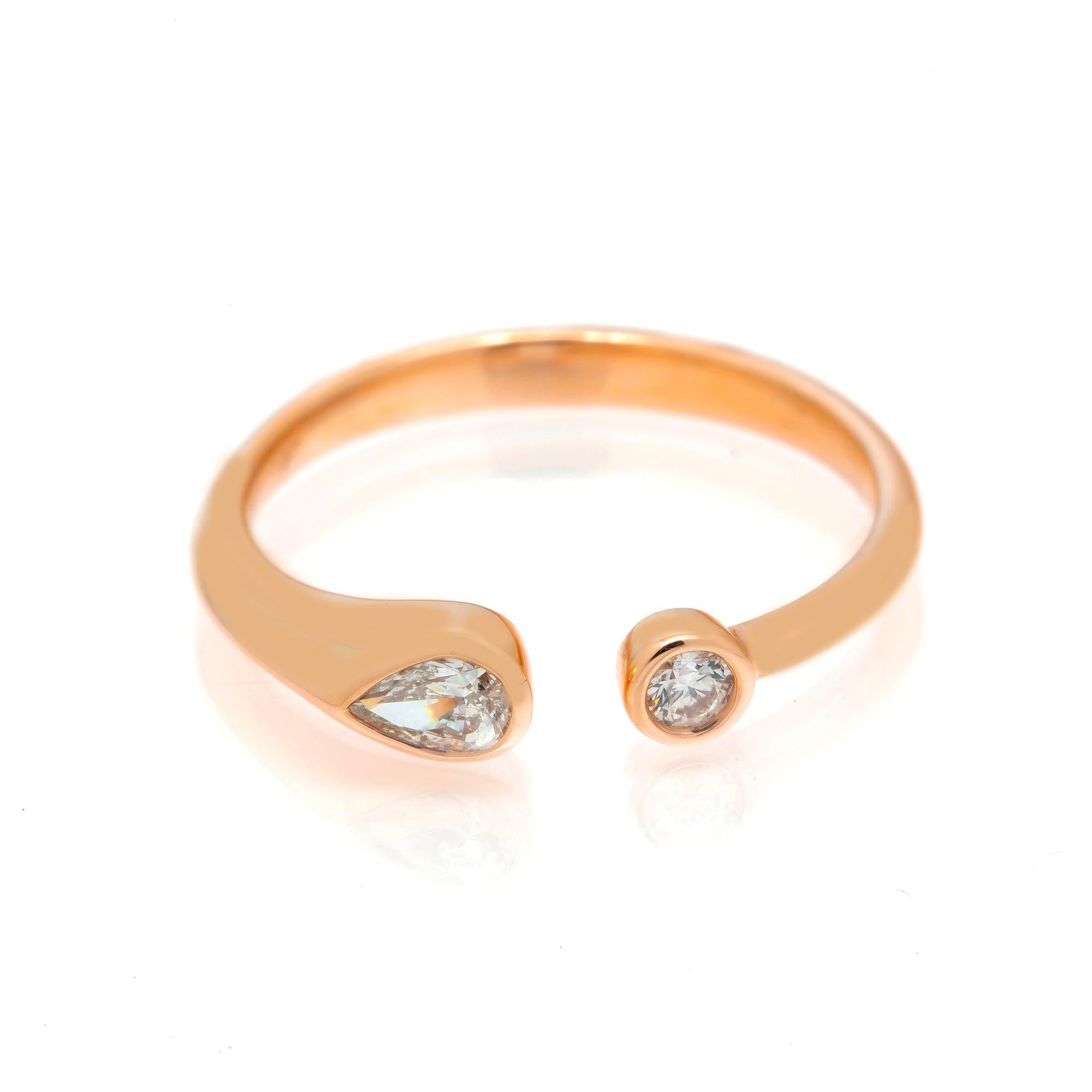 14K GOLD PEAR AND ROUND TWO DIAMOND BEZEL RING 0.25 CT