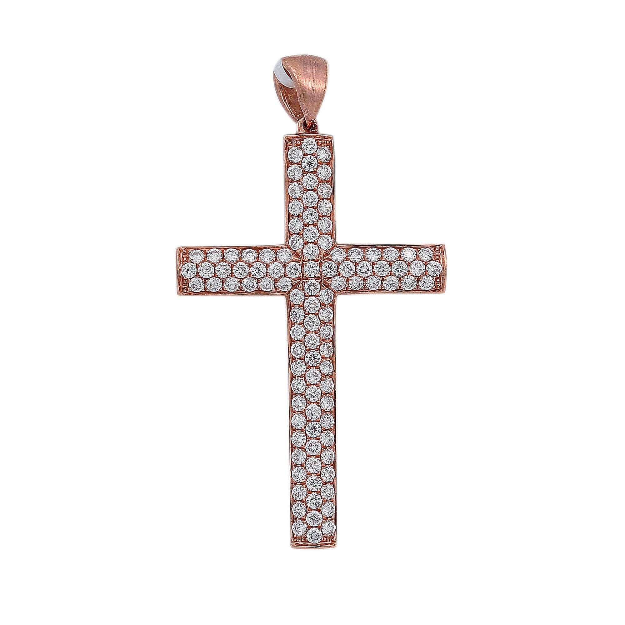 18K Rose Gold Diamond Cross Shaped Pendant
