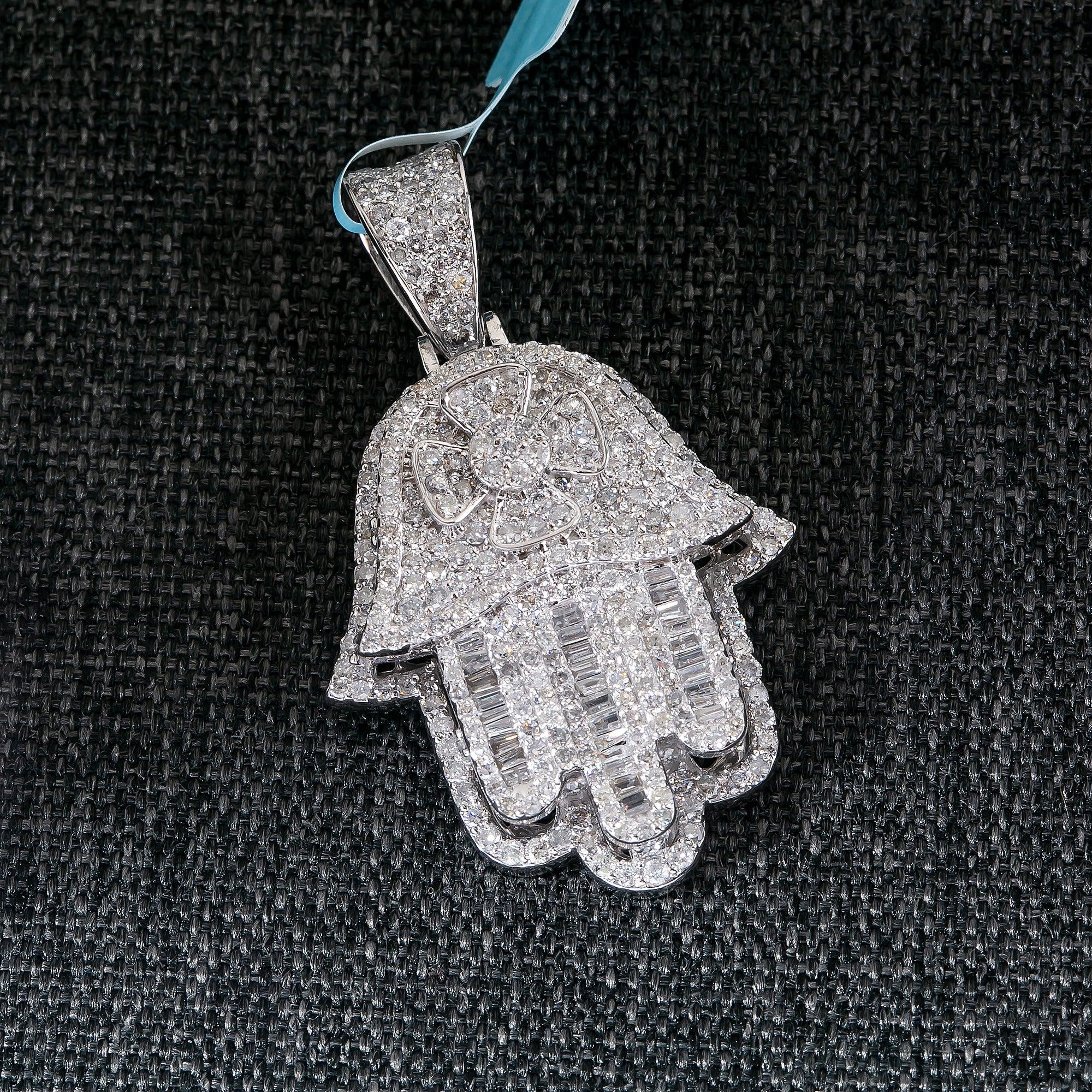 14K WHITE GOLD HAMSA DIAMOND PENDANT