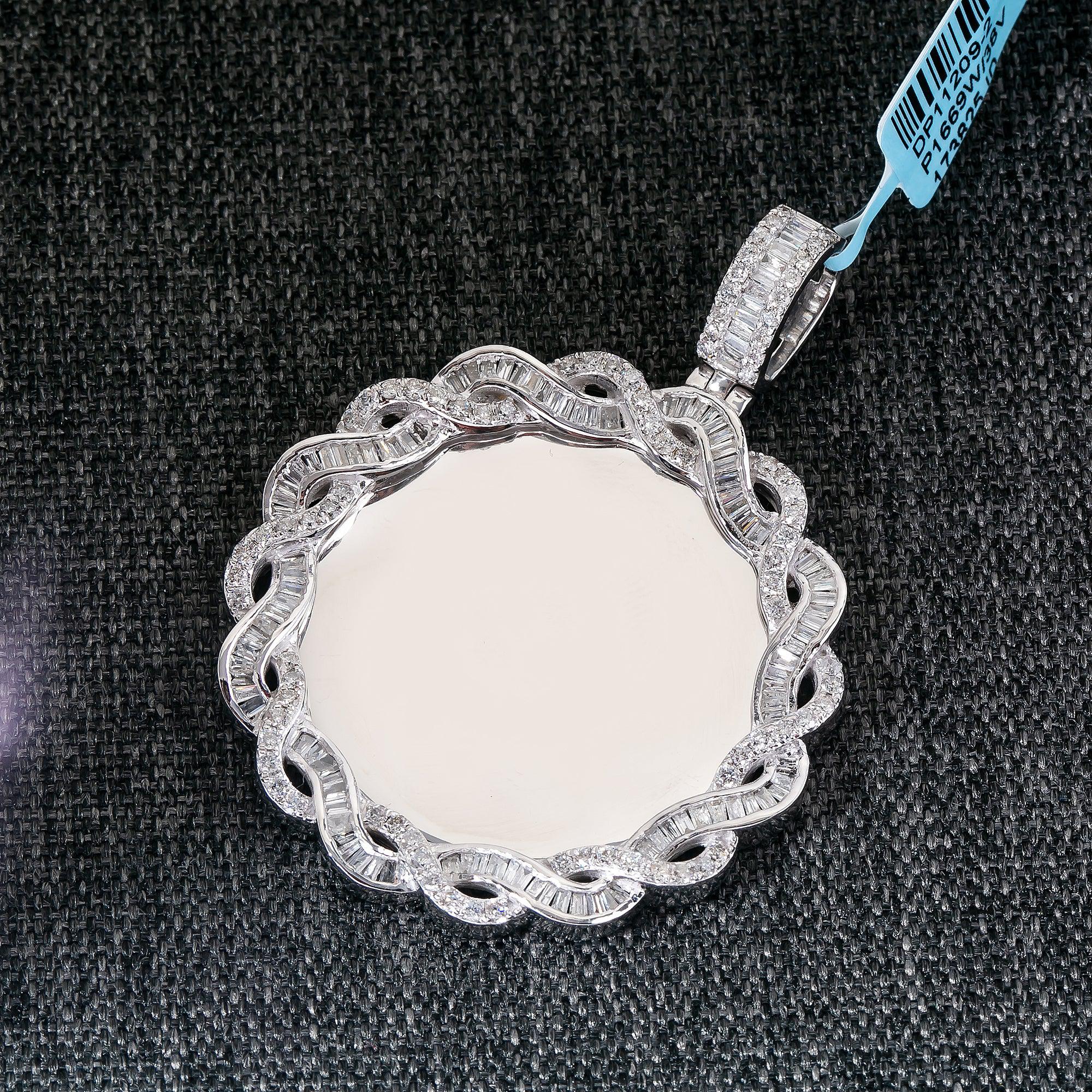 14K WHITE GOLD BAGUETTE DIAMOND PICTURE PENDANT 2.26 CT