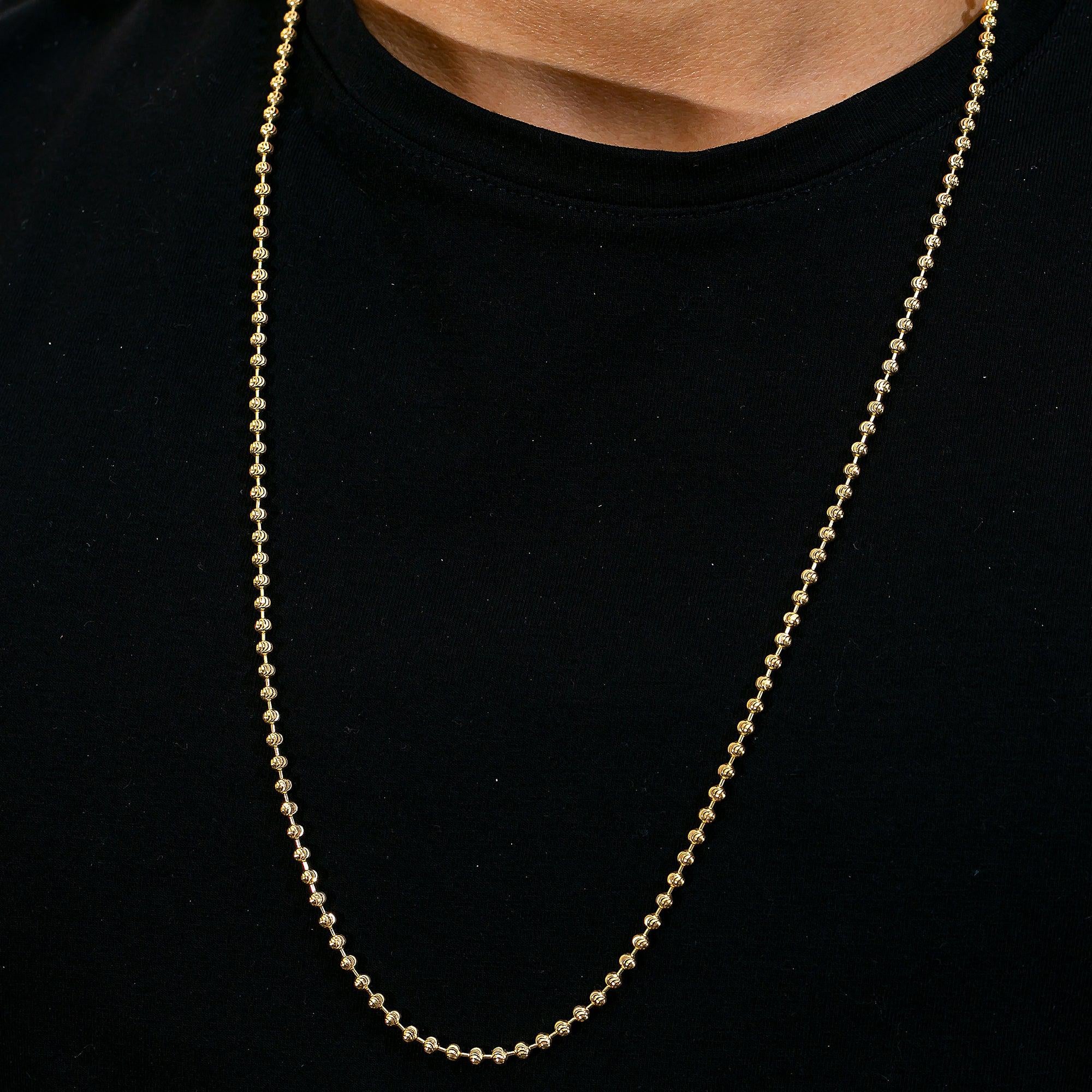 10K Yellow Gold 3.9mm Moon Bead Chain Available In Size 18"-26"