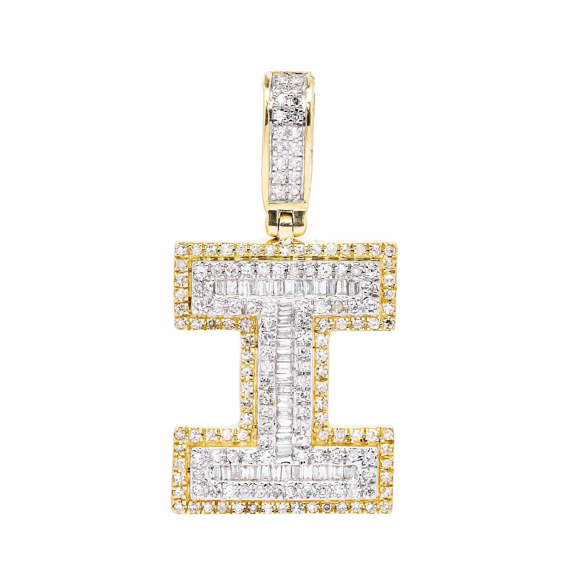 14K YELLOW GOLD UNISEX LETTER I PENDANT WITH 0.60 CT DIAMONDS
