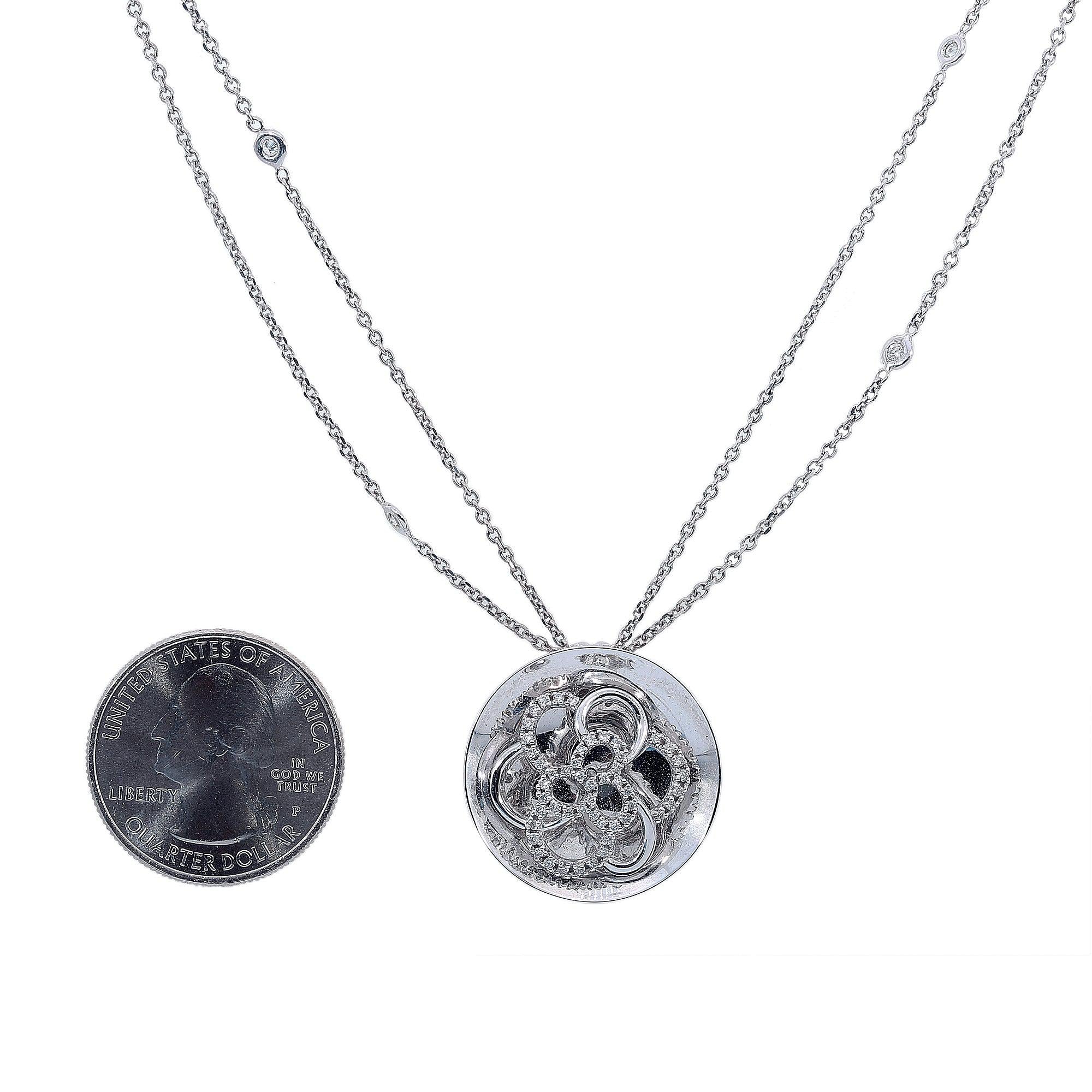 14K White Gold Round Diamond Necklace