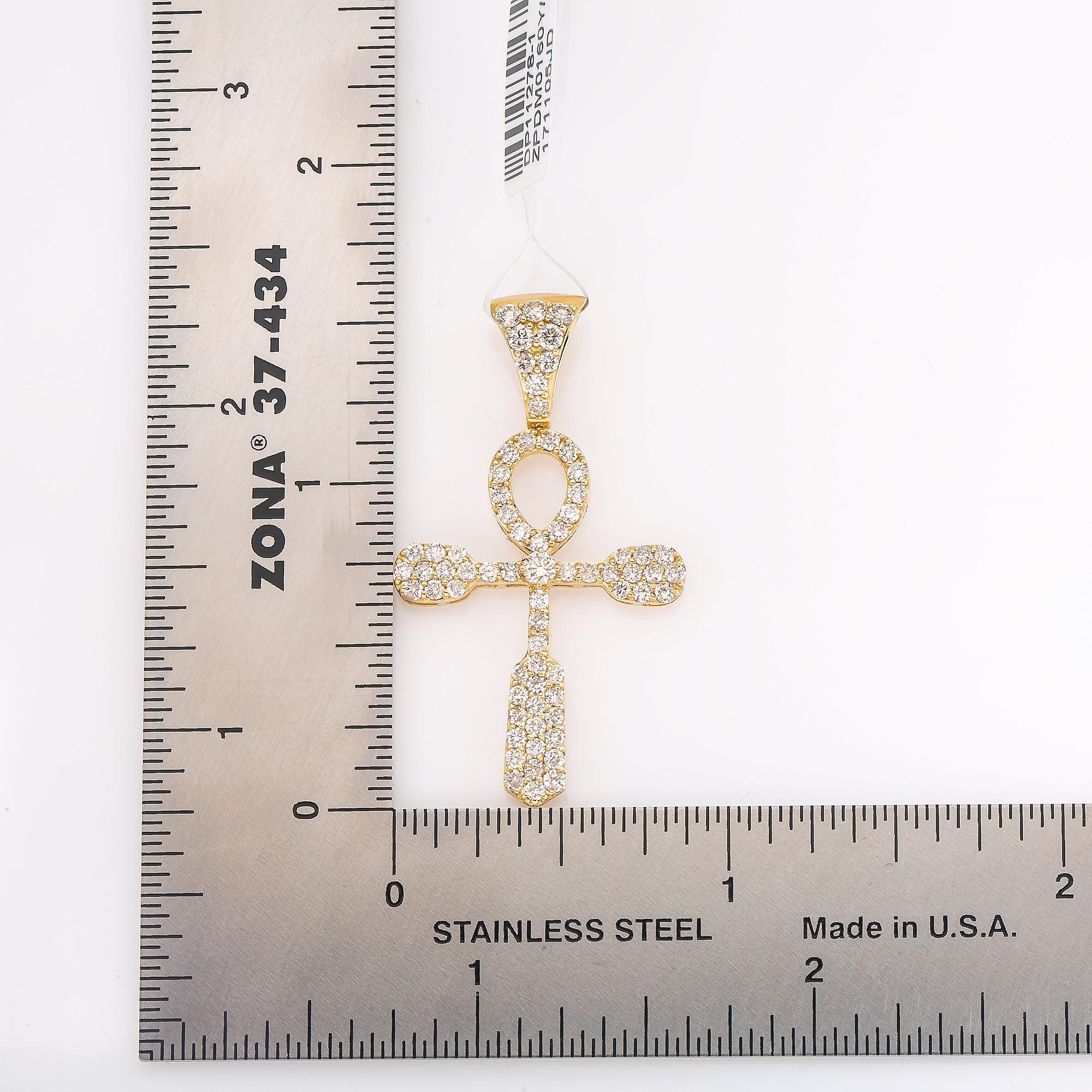 14K YELLOW GOLD DIAMOND ANKH PENDANT 0.75 CT