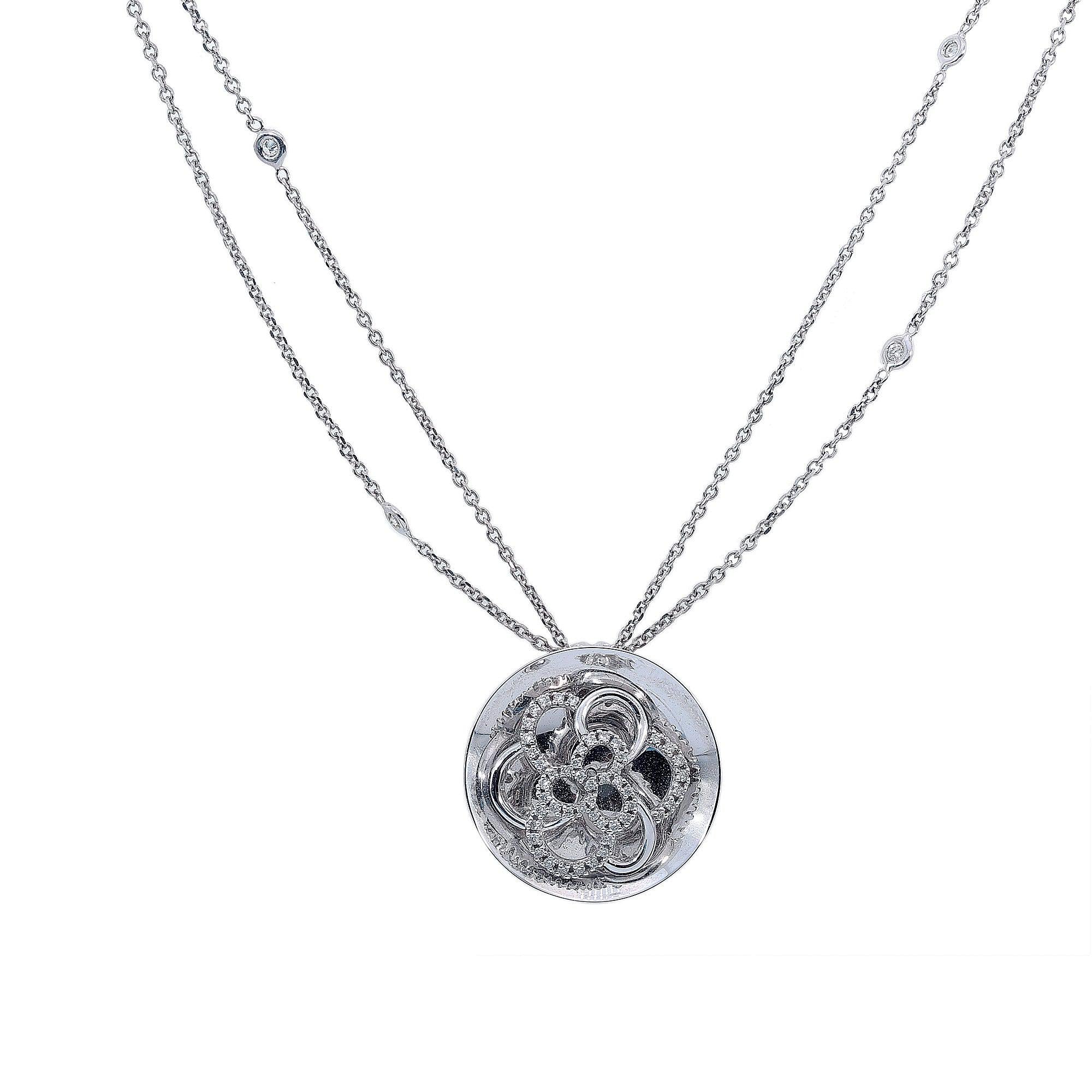 14K White Gold Round Diamond Necklace