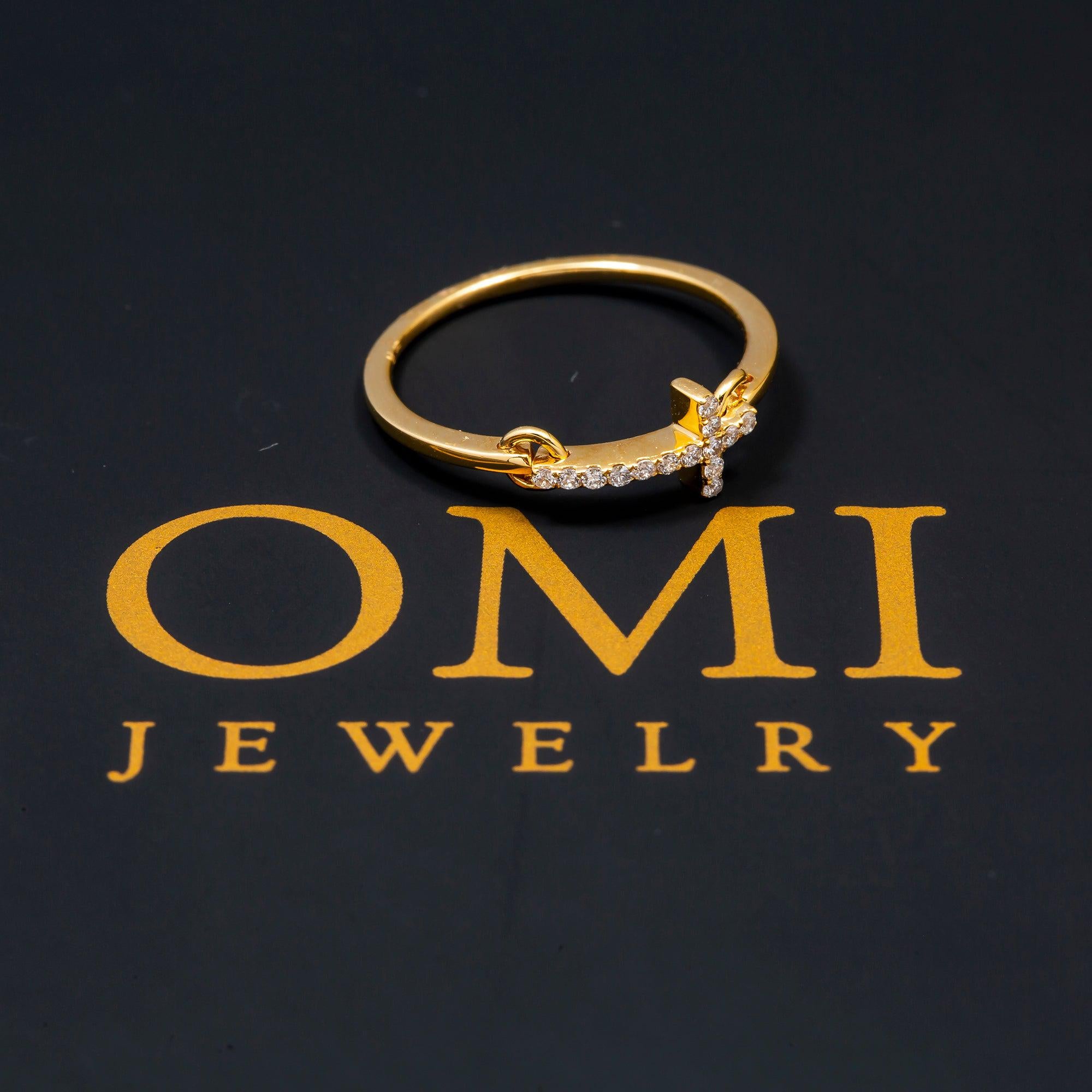 14K GOLD DIAMOND SIDEWAYS CROSS RING 0.15 CT