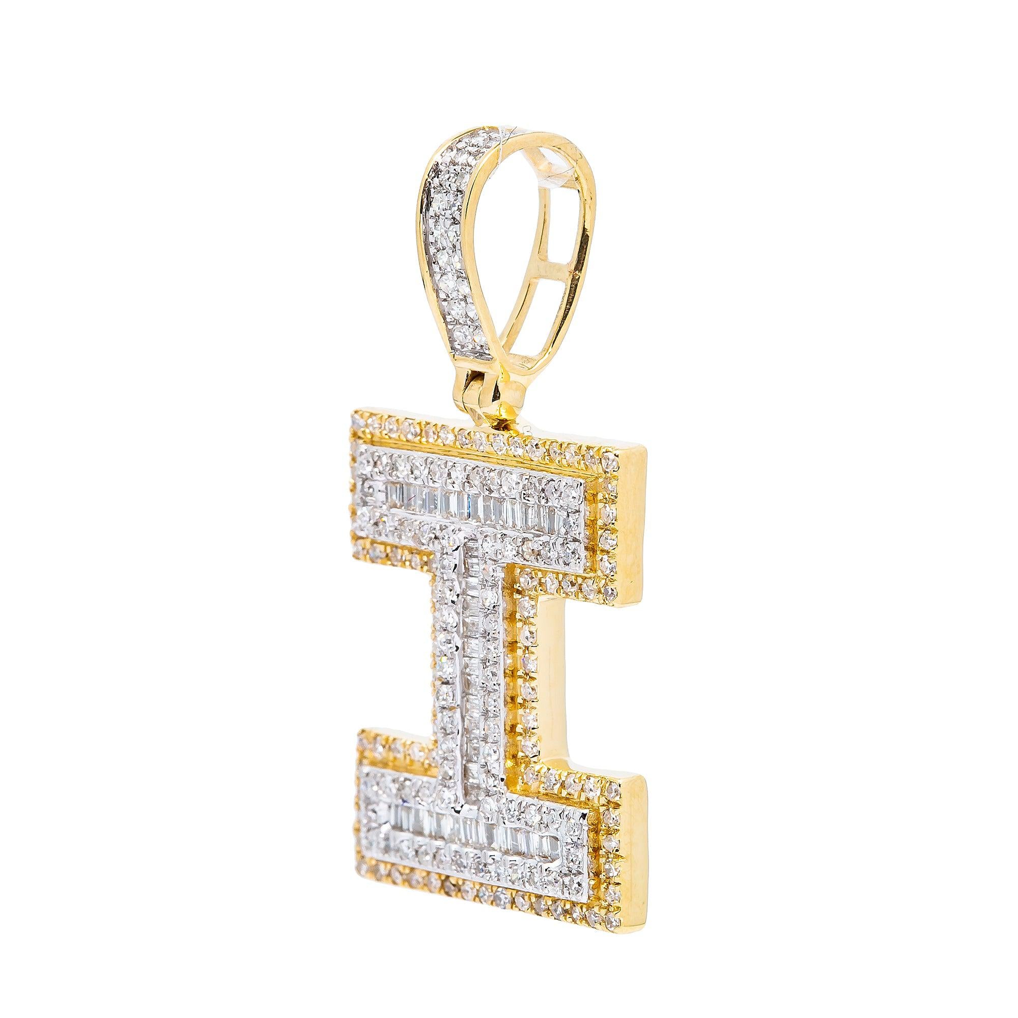 14K YELLOW GOLD UNISEX LETTER I PENDANT WITH 0.60 CT DIAMONDS