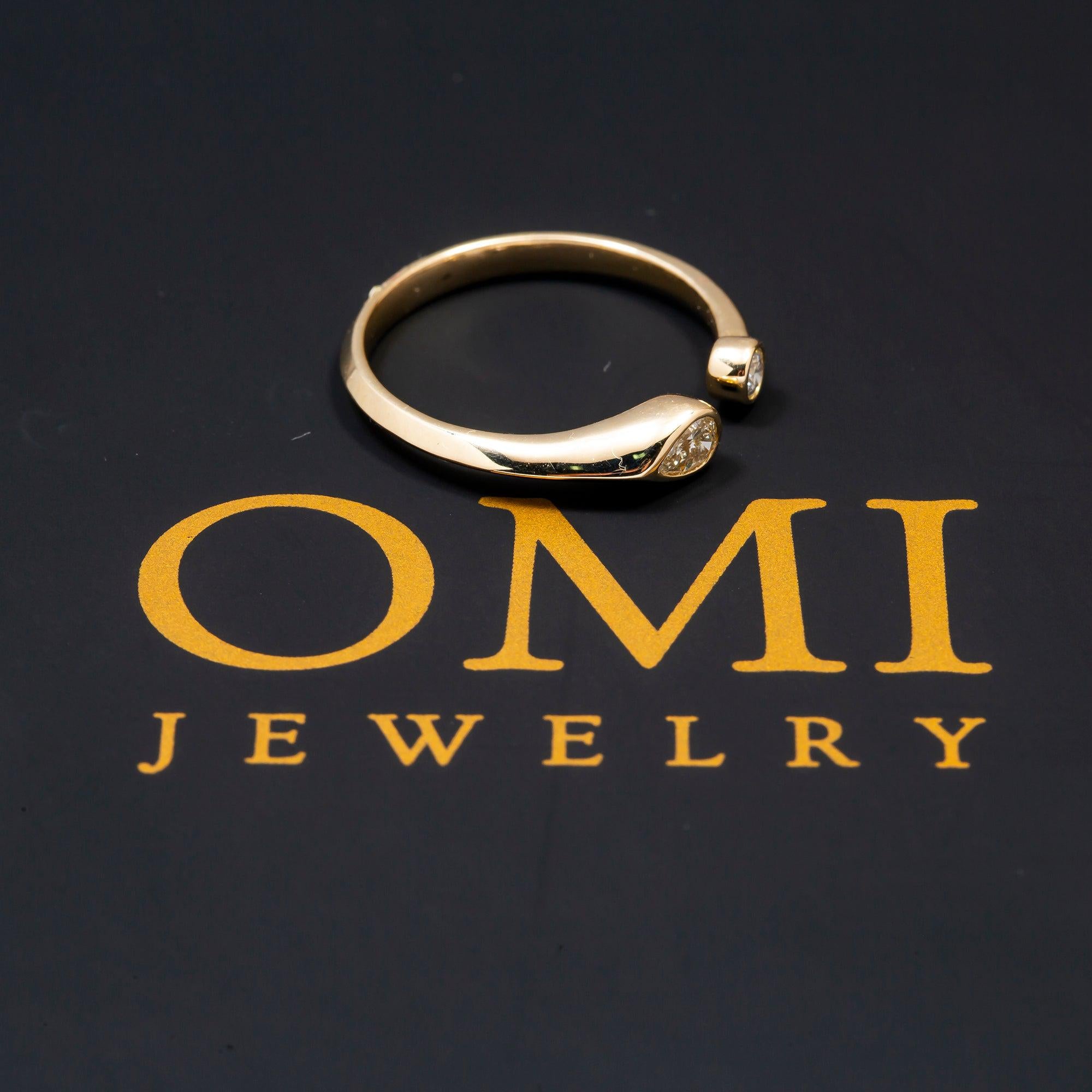 14K GOLD PEAR AND ROUND TWO DIAMOND BEZEL RING 0.25 CT
